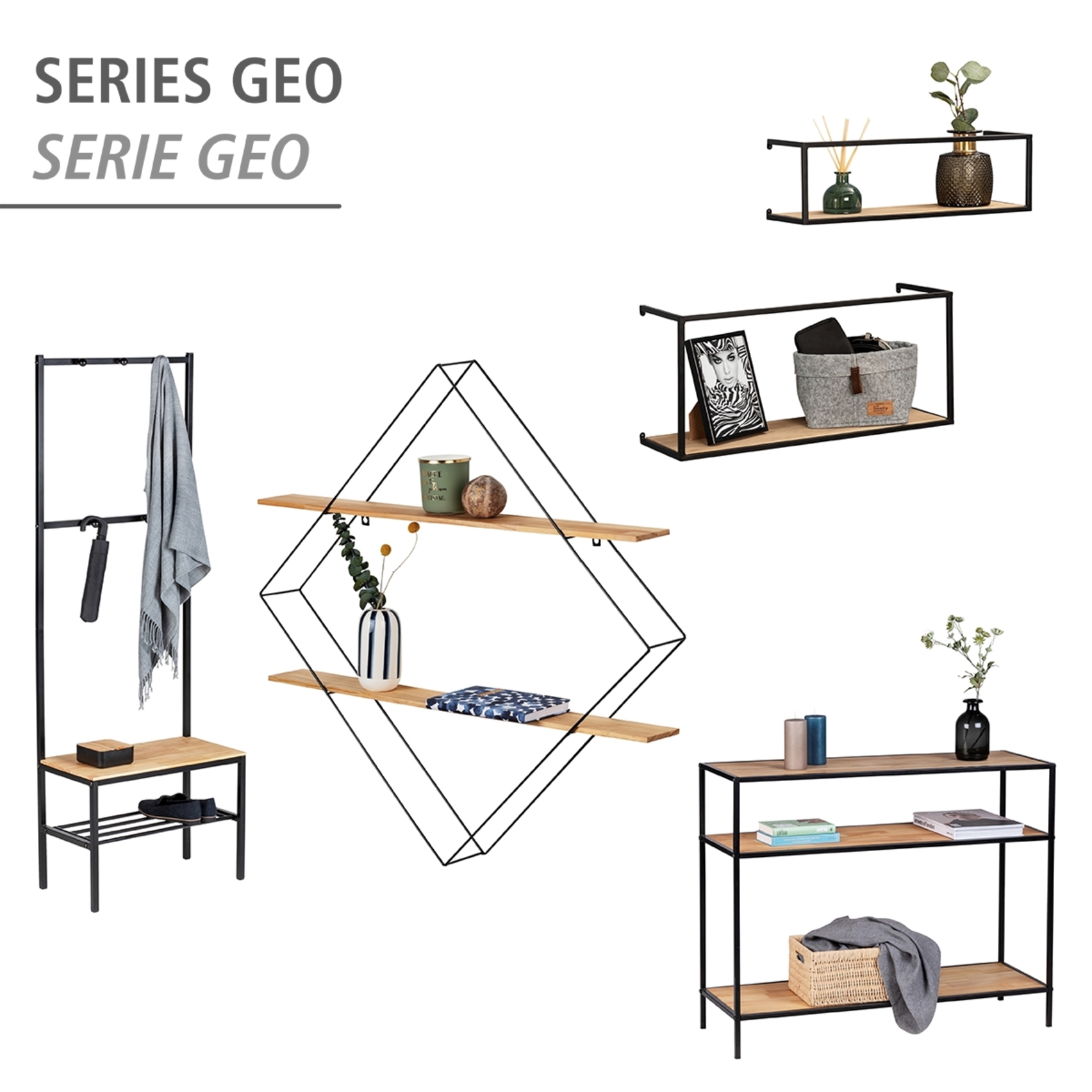 Wenko Wandregal Regal Metall Kiefernholz modern Braun Schwarz 56 x 10 x 56 cm