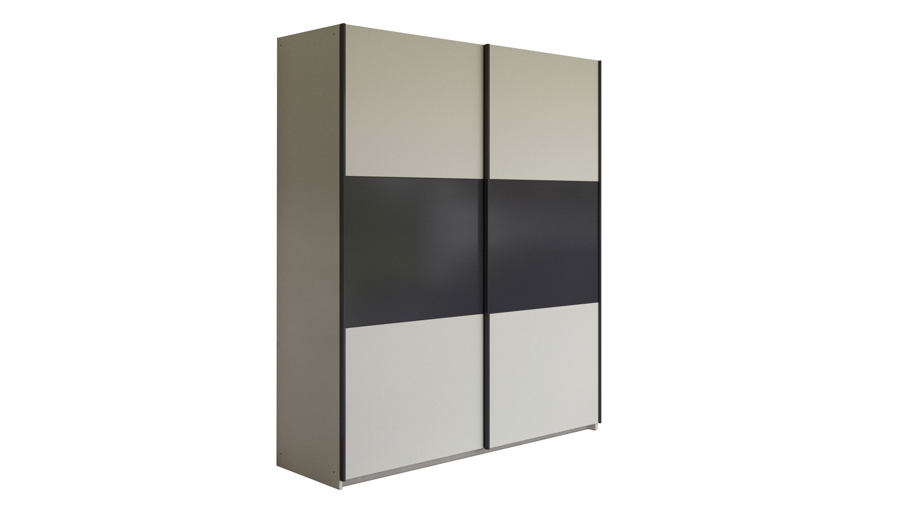 Zweifarbiger Schwebetürenschrank mit zwei Türen in champagner und grau metallic