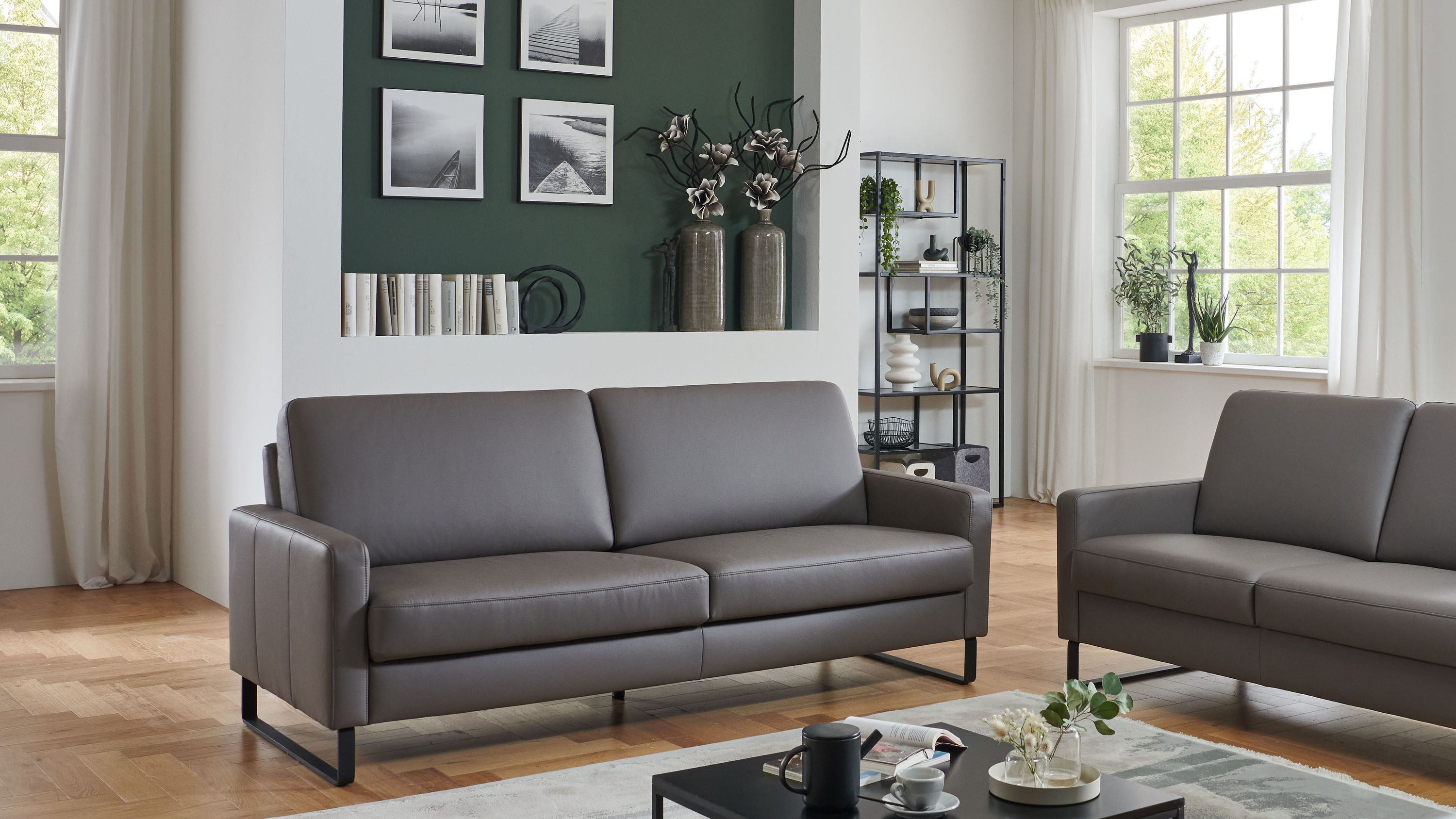 COMFORT SMART Anuk - Dreisitzer XL elefantfarbenes Leder Soft-Line  Länge ca. 202 cm