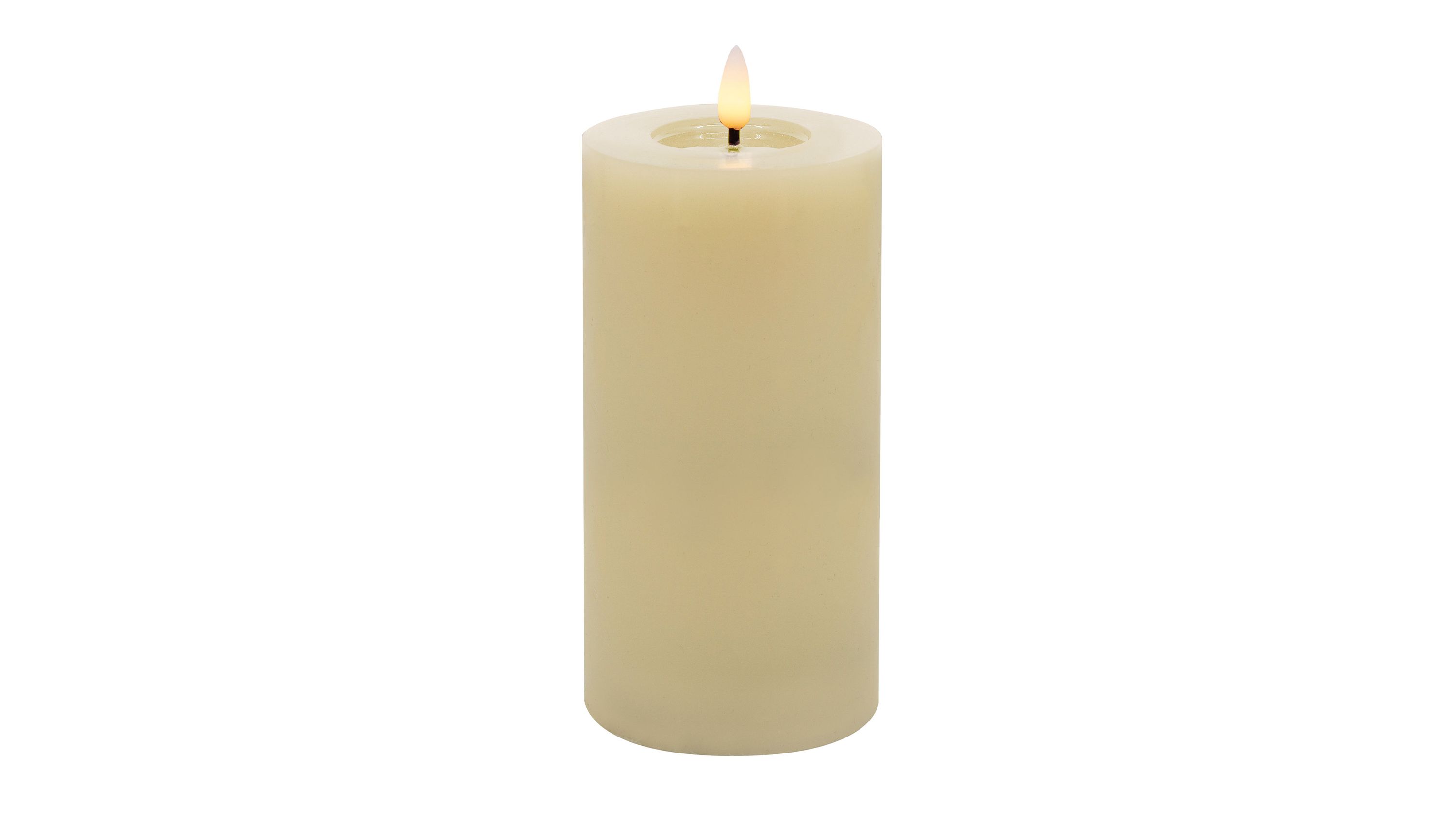 Zylindrische cremefarbene LED-Stumpenkerze mit flackernder Flamme