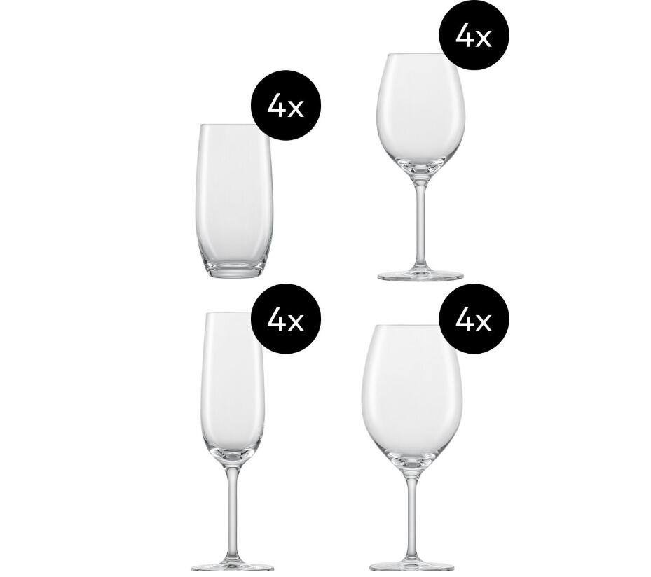 Schott Zwiesel Glas-Set For You, 16-teilig, je 4 x Bordeaux/ Chardonnay / Champagner / Allround/Tumbler Gläser, Kristallglas, Spülmaschinenfest