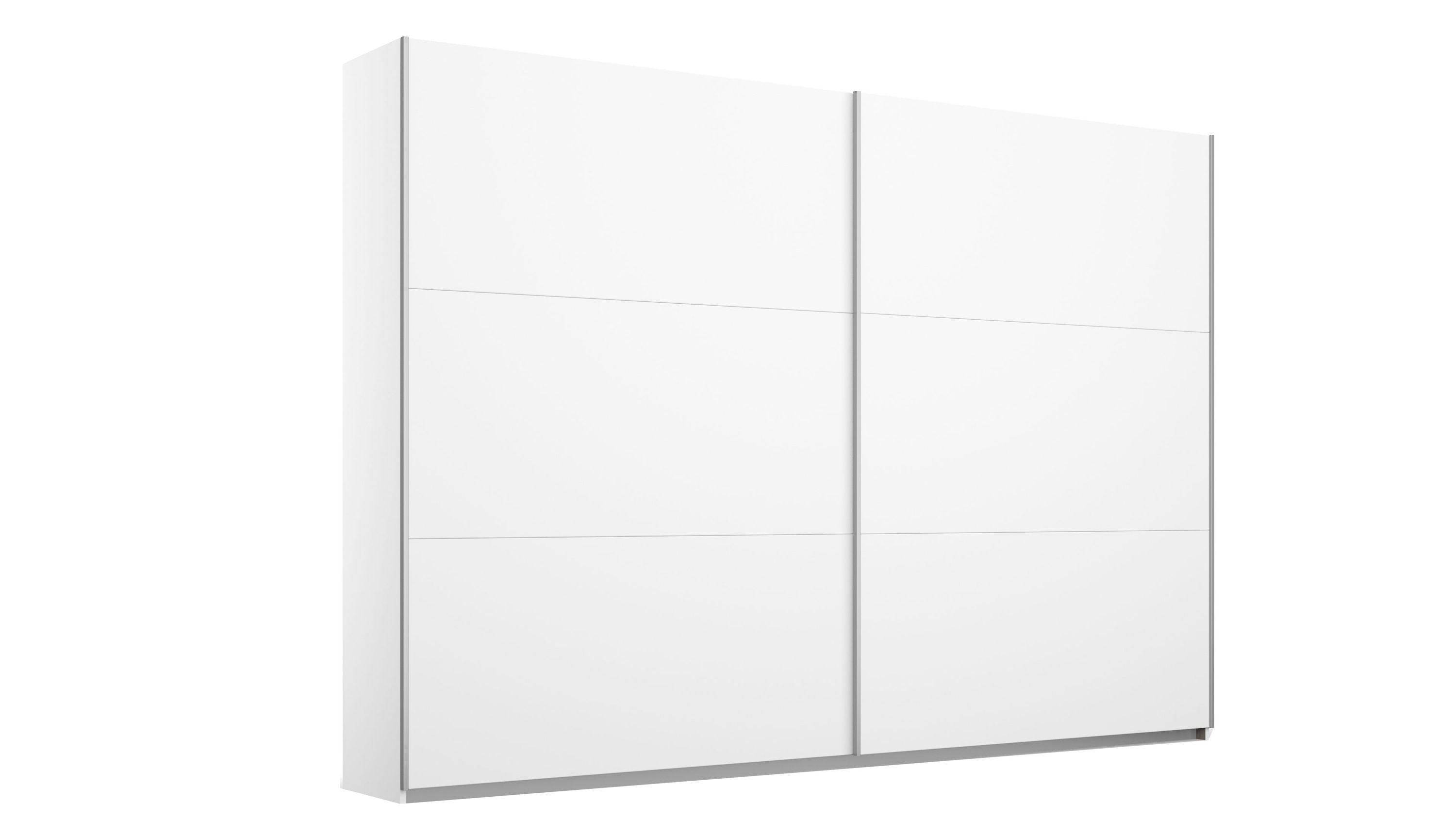 Weißer Schwebetürenschrank mit zwei großen Türen und glatter Oberfläche