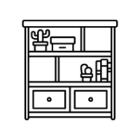 Icon eines Regalsystems mit Fächern als Symbol für Aufbewahrung und Ablageflächen. Icon eines Regalsystems mit Fächern als Symbol für Aufbewahrung und Ablageflächen.