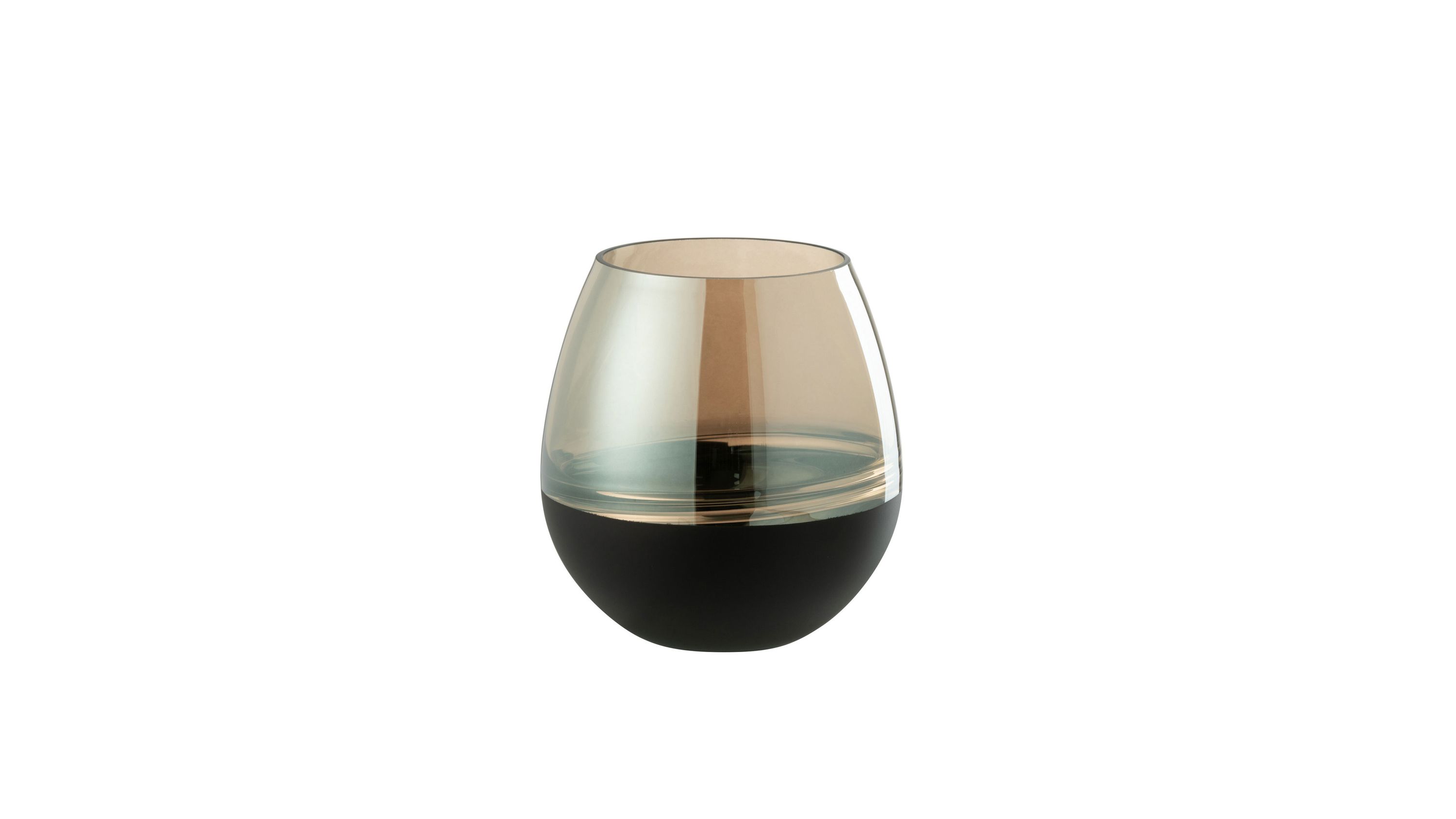 Rundes Teelichtglas mit schwarzem Boden und goldfarbenem Oberteil