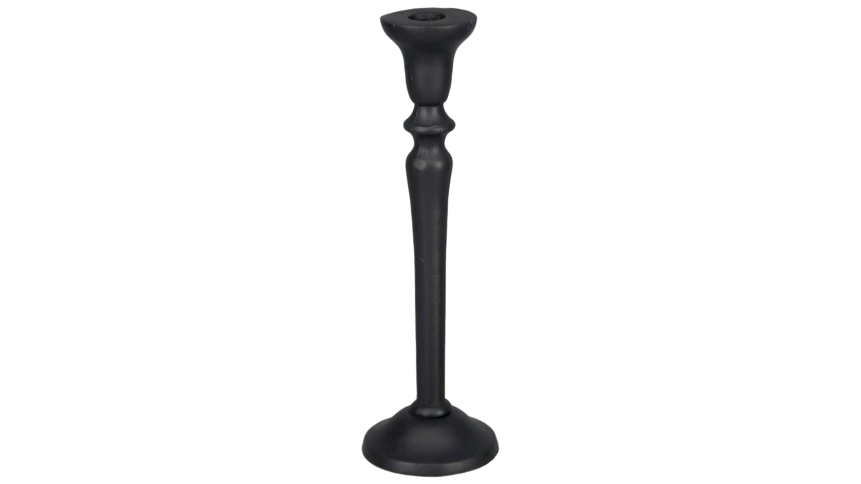 Schwarzer Kerzenhalter mit rundem Fuß Schwarzer Kerzenhalter mit rundem Fuß und verziertem Stiel