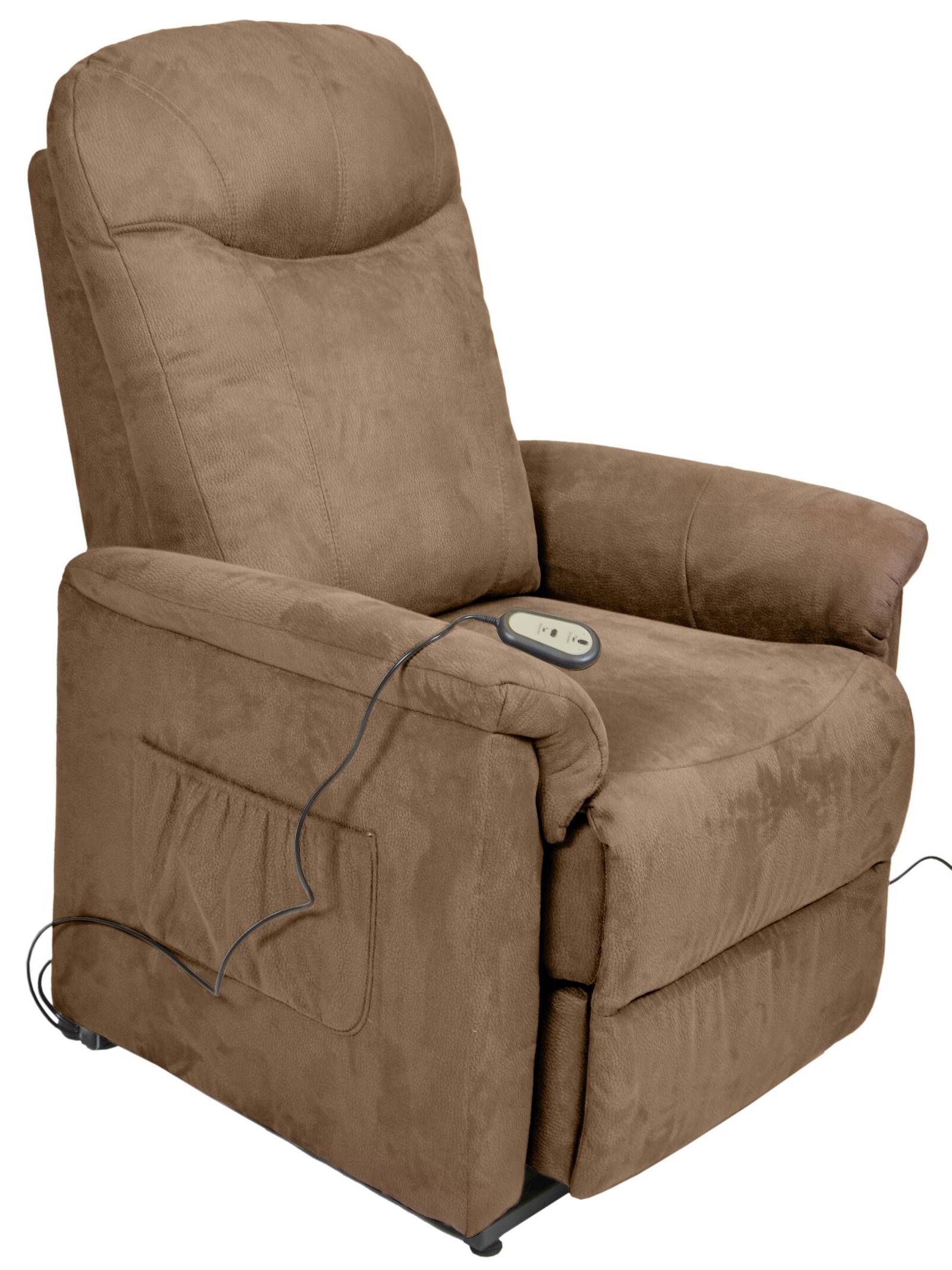 Brauner TV-Sessel mit gepolsterten Armlehnen und Fernbedienung an der Seite