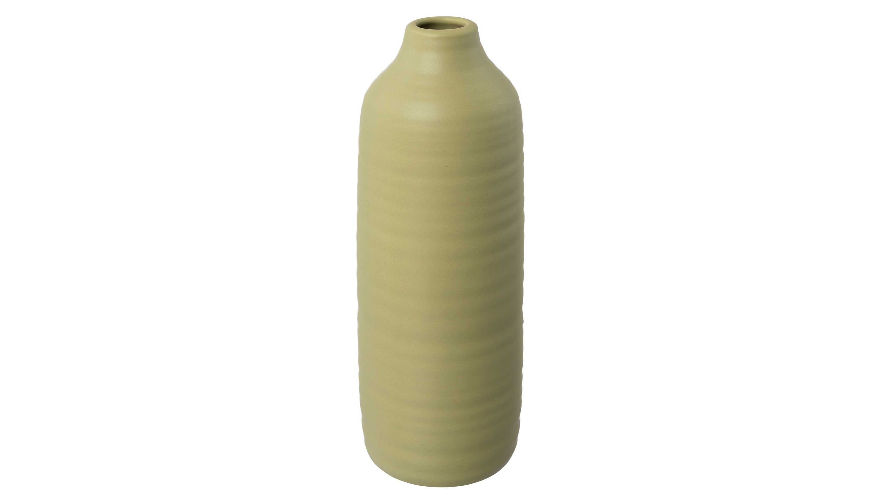 Schmale grüne Vase mit rundem Hals Hohe schmale Vase mit rundem Hals in matter grüner Farbe