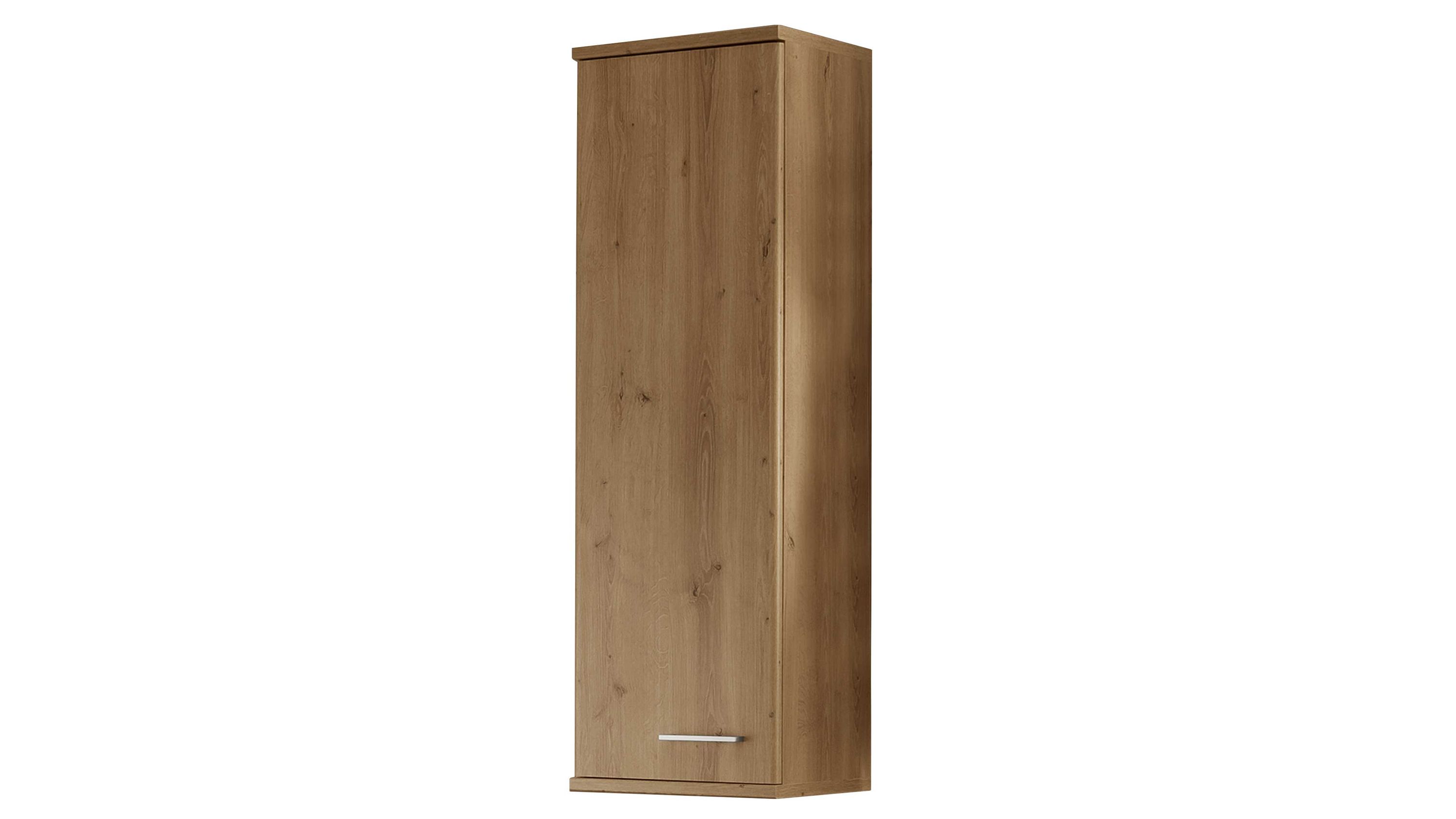 Hängeschrank mit einer Tür in Holzoptik hellbraun mit silbernem Griff