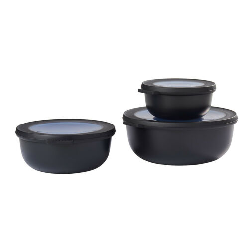 3-teiliges rundes Schüsselset in Nordic Black  stapelbare Vorratsdosen mit Deckel in verschiedenen Größen