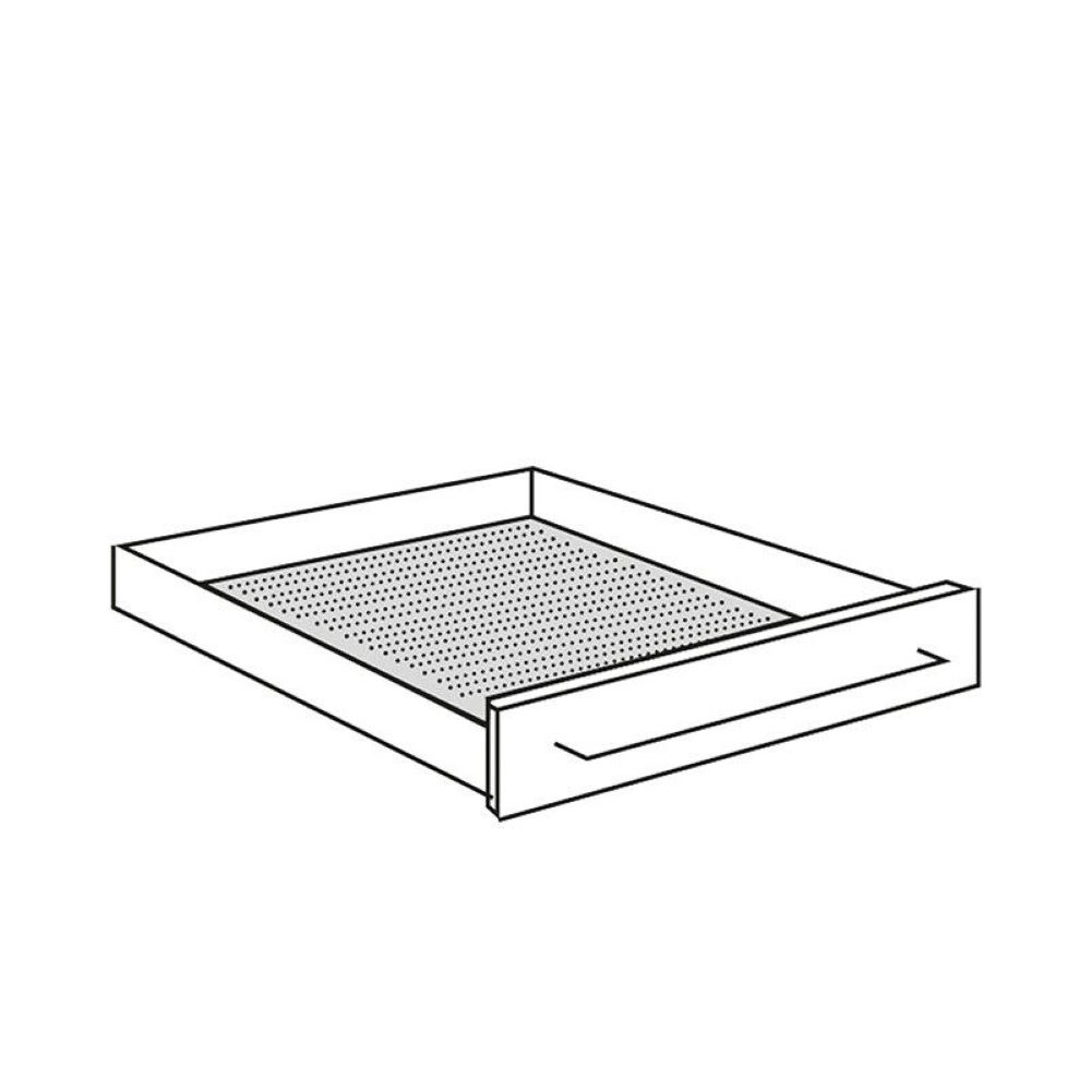 Illustration einer geöffneten Schublade mit eingelegter  rechteckiger Antirutschmatte  im 3D-Stil gezeichnet