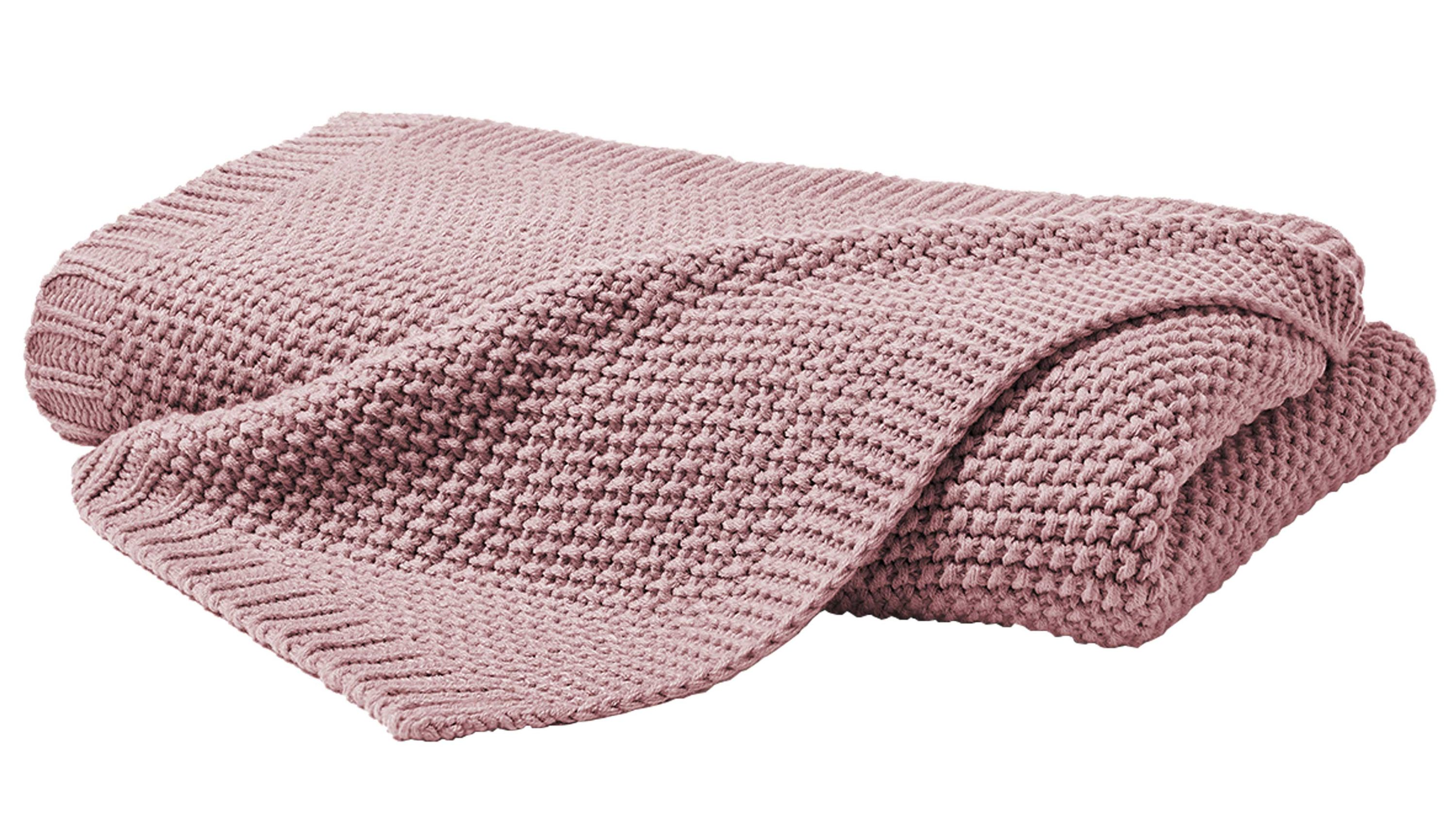 Gefaltete Strickdecke in mauve mit strukturierter Oberfläche