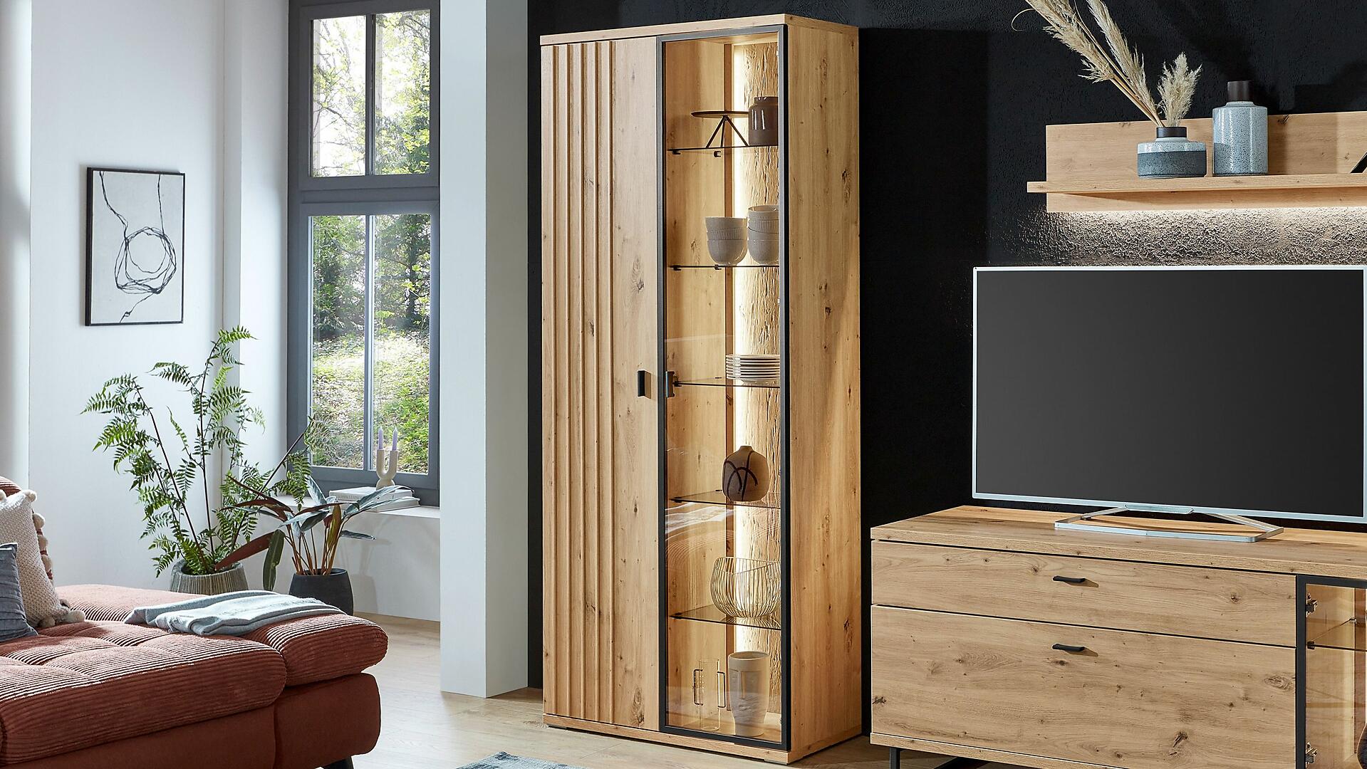 IDEAL Möbel Vitrine PARTNERRING COLLECTION Binz Eiche Artisan zwei Türen ca. 90 cm