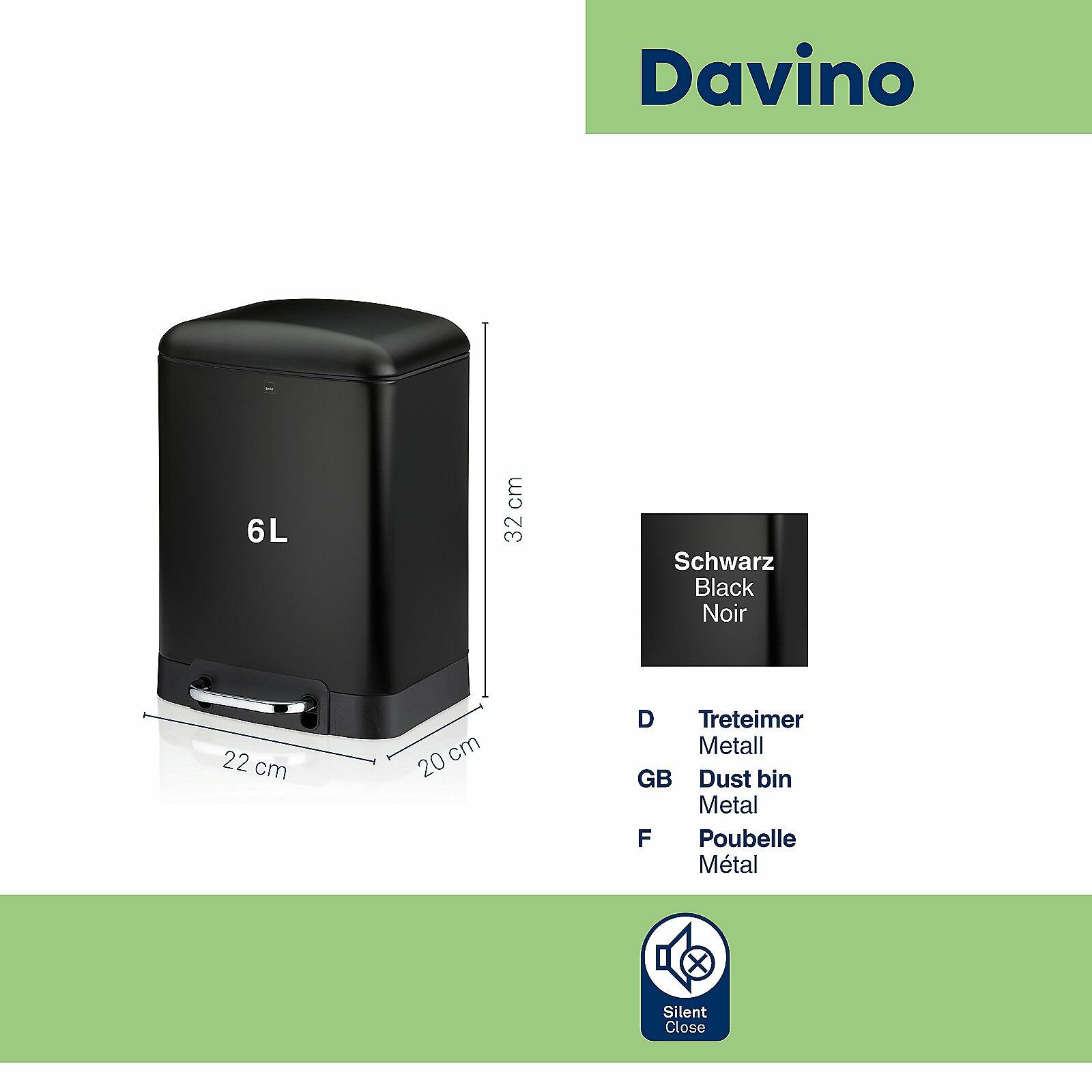 Kela Davino Treteimer 6L Schwarz Matt Kosmetikeimer mit Soft-Close herausnehmbarem Inneneimer und Tragegriff