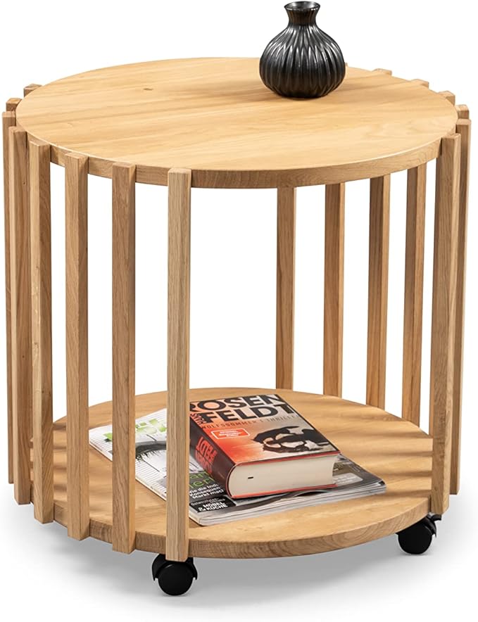 M2 Kollektion Beistelltisch Mats Wildeiche Massiv geölt 50*50 cm auf Rollen