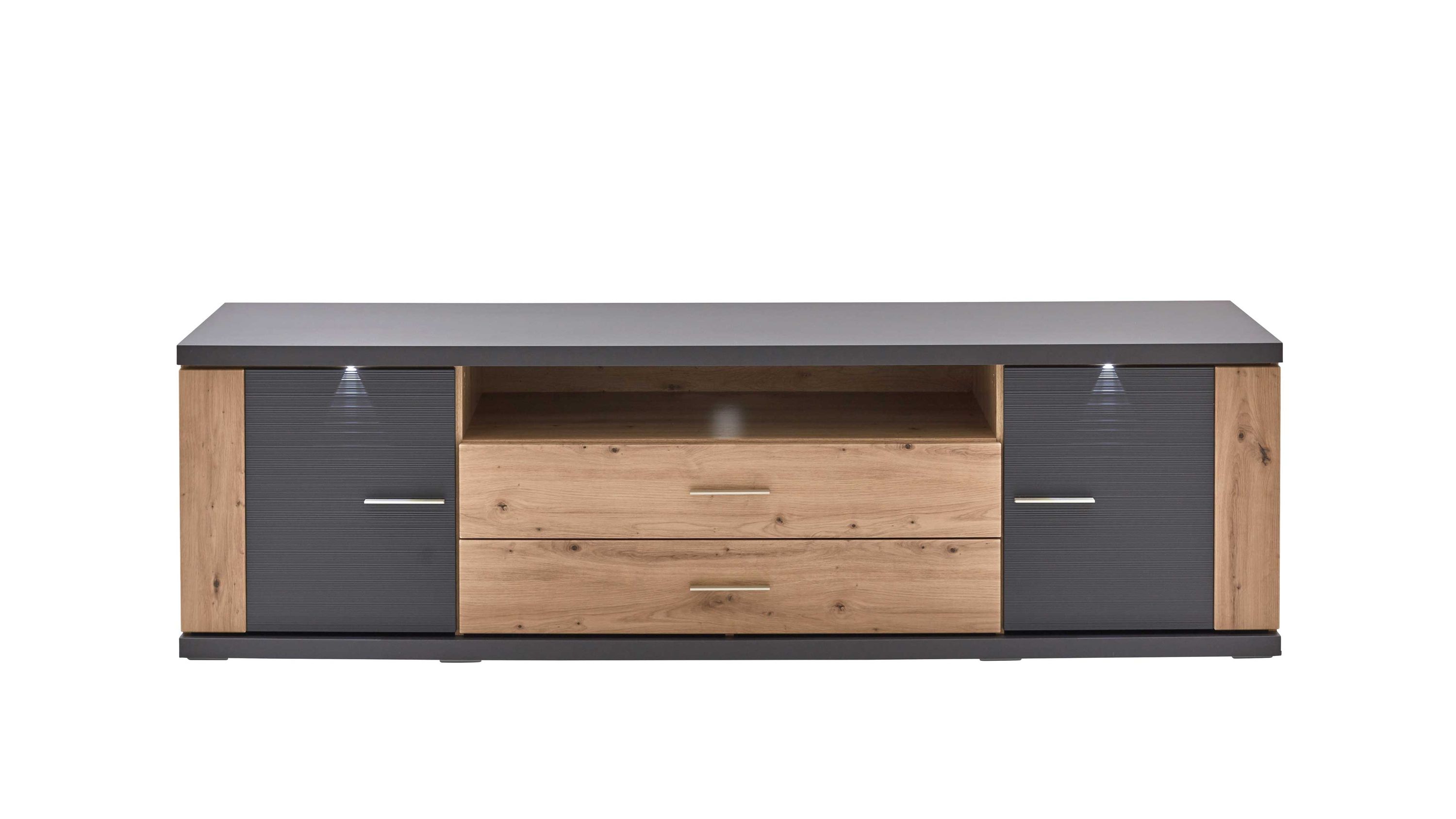 Medien-Lowboard Manhattan Grau & Eiche Artisan  zwei Türen, zwei Schubladen, Länge ca. 179 cm