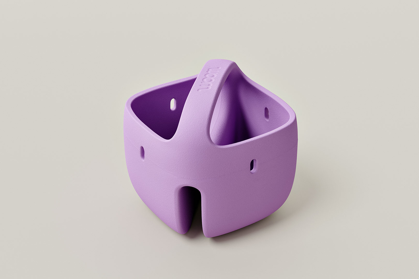 Lila Stifthalter mit abgerundeten Ecken und mehreren Öffnungen für Schreibutensilien.