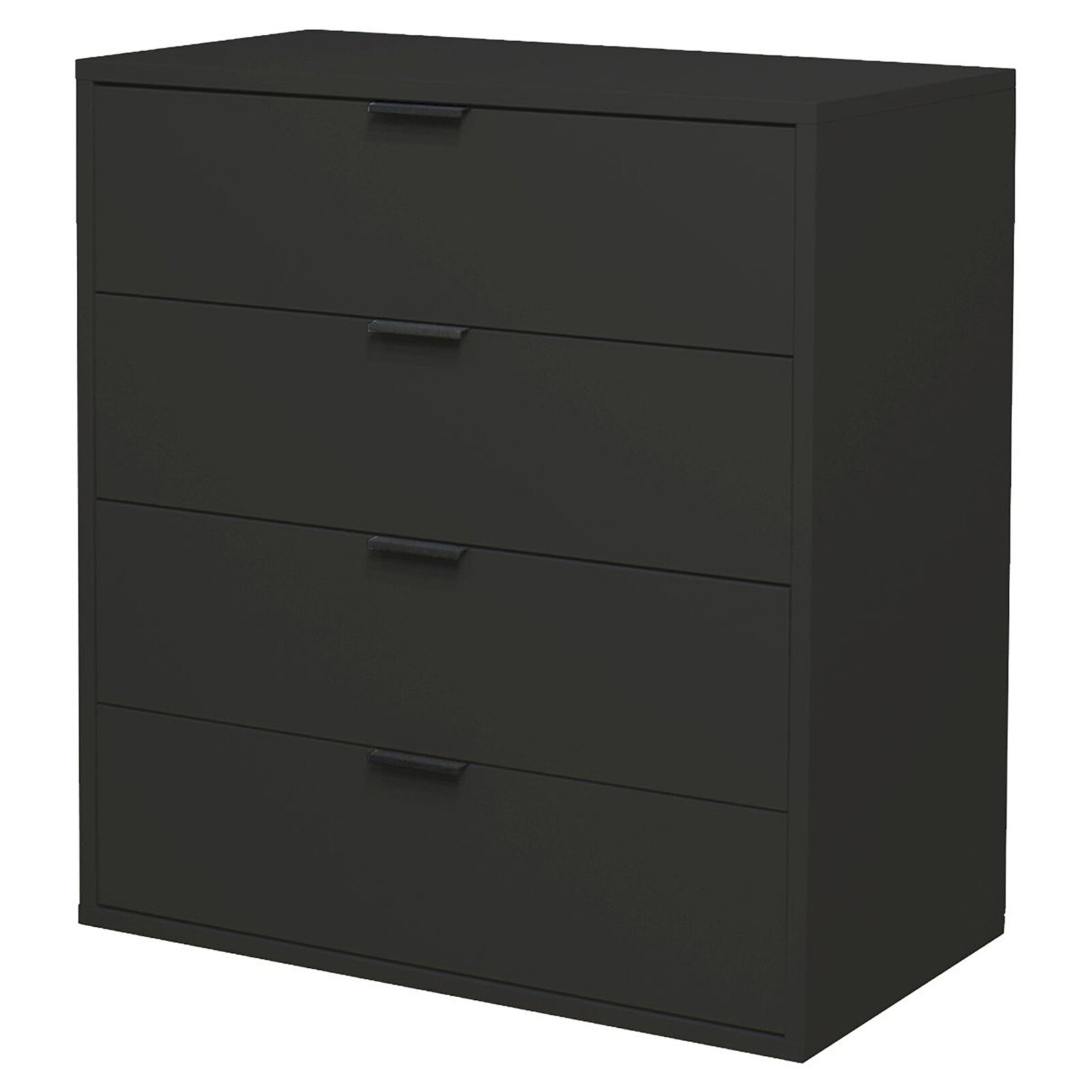 Sideboard in dunklem Anthrazit mit matter Oberfläche  vier gleich großen Schubladen mit zentralen Griffen