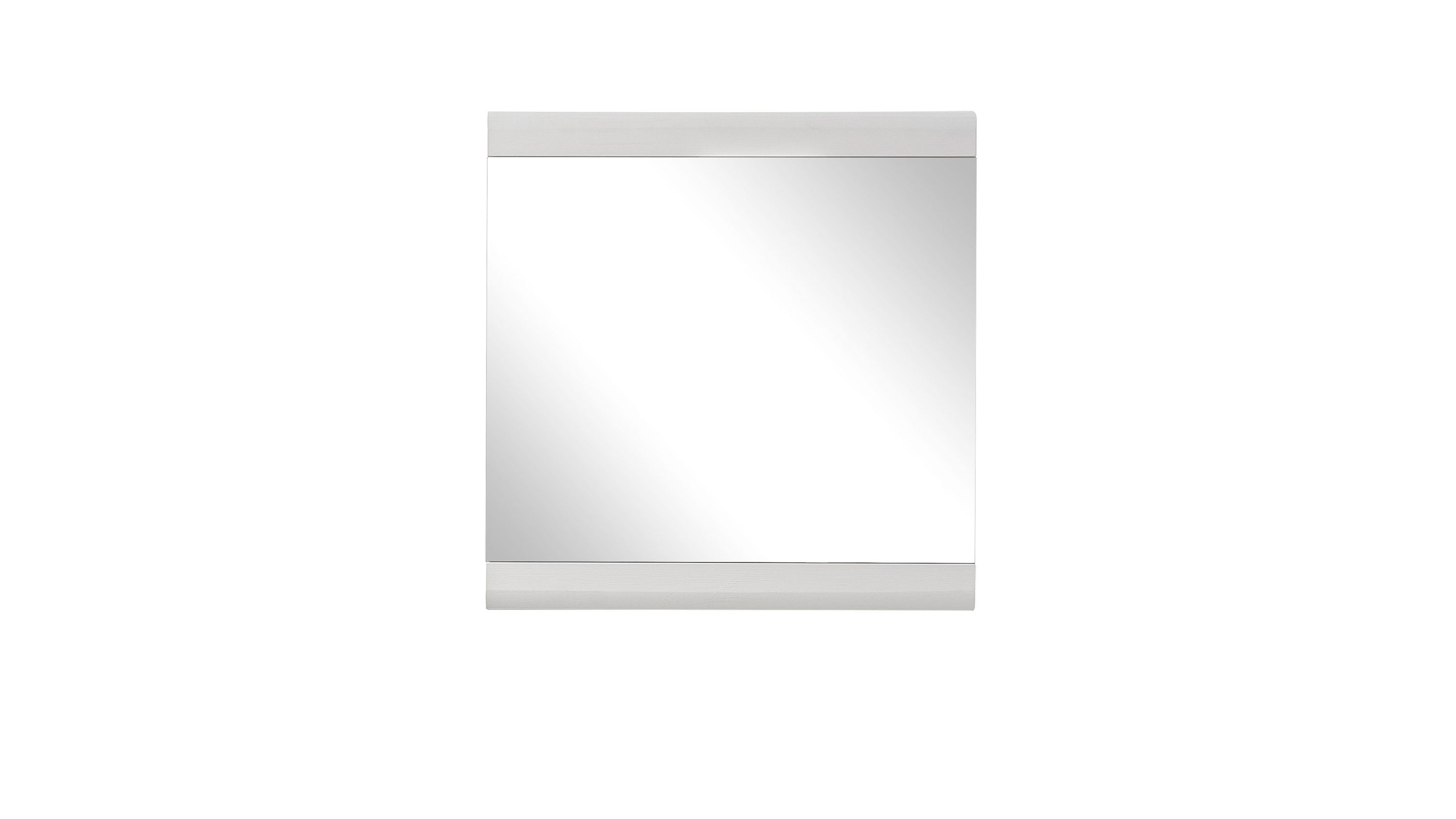 Quadratischer Wandspiegel mit weißem Rahmen Quadratischer Wandspiegel mit weißen Kunststoffrahmen oben und unten