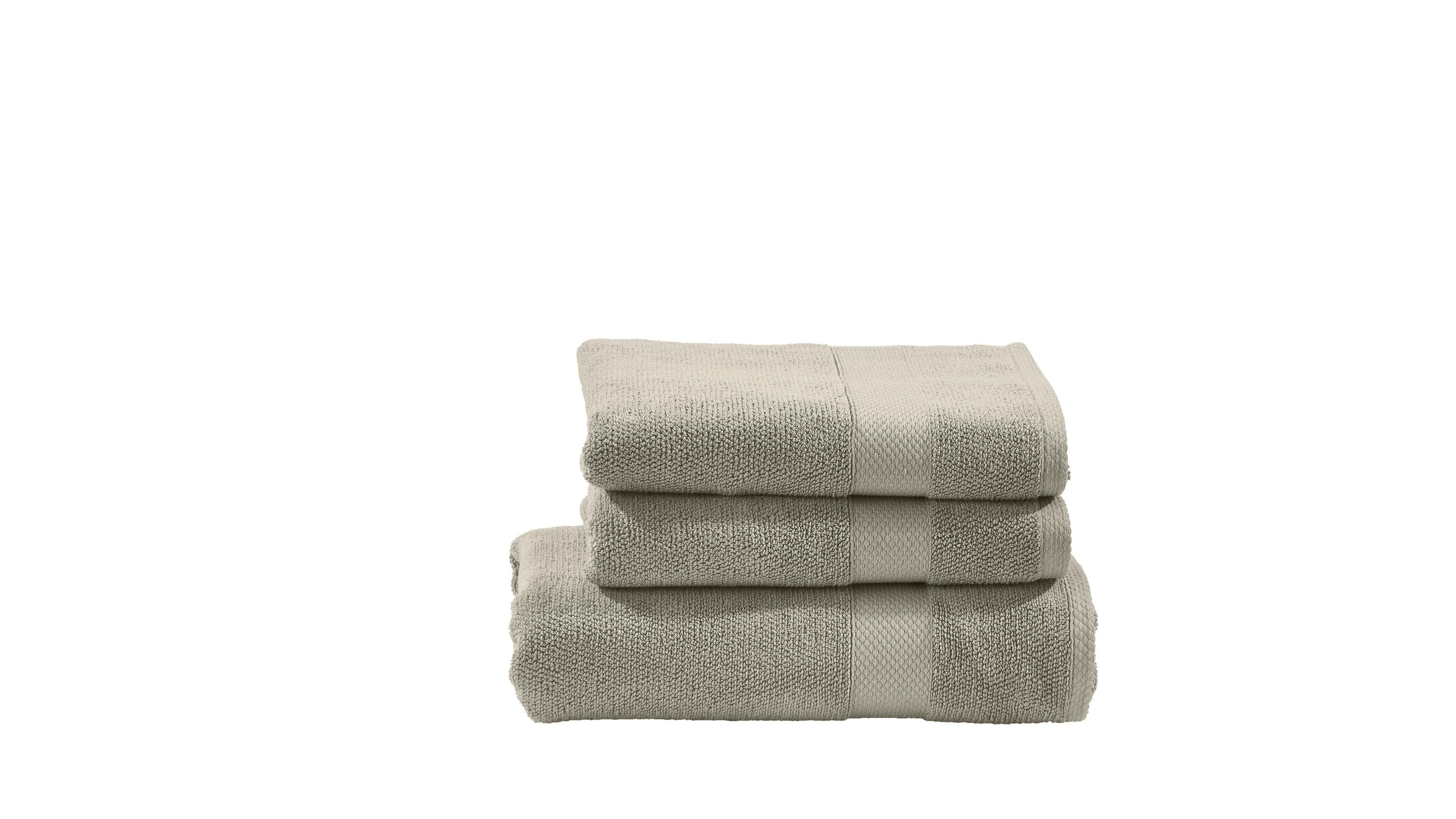 Dreiteiliges Handtuch-Set in taupe mit strukturierter Oberfläche und glatten Streifen