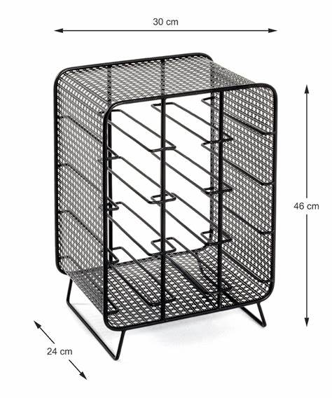 Maßskizze Flaschenregal aus schwarzem Metall  30cm breit 46cm hoch 24cm tief