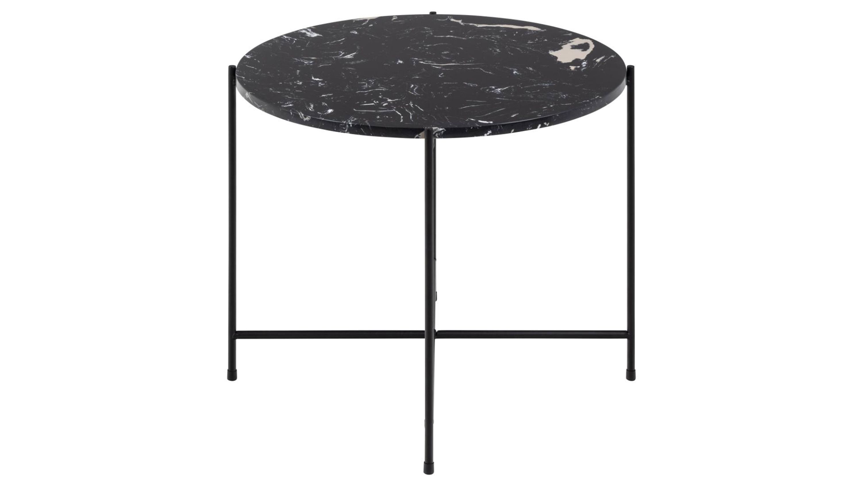 Runder Beistelltisch mit schwarzer Marmoroptik und Metallgestell Runder Beistelltisch mit schwarzer Marmoroptik Tischplatte und schwarzem Metallgestell