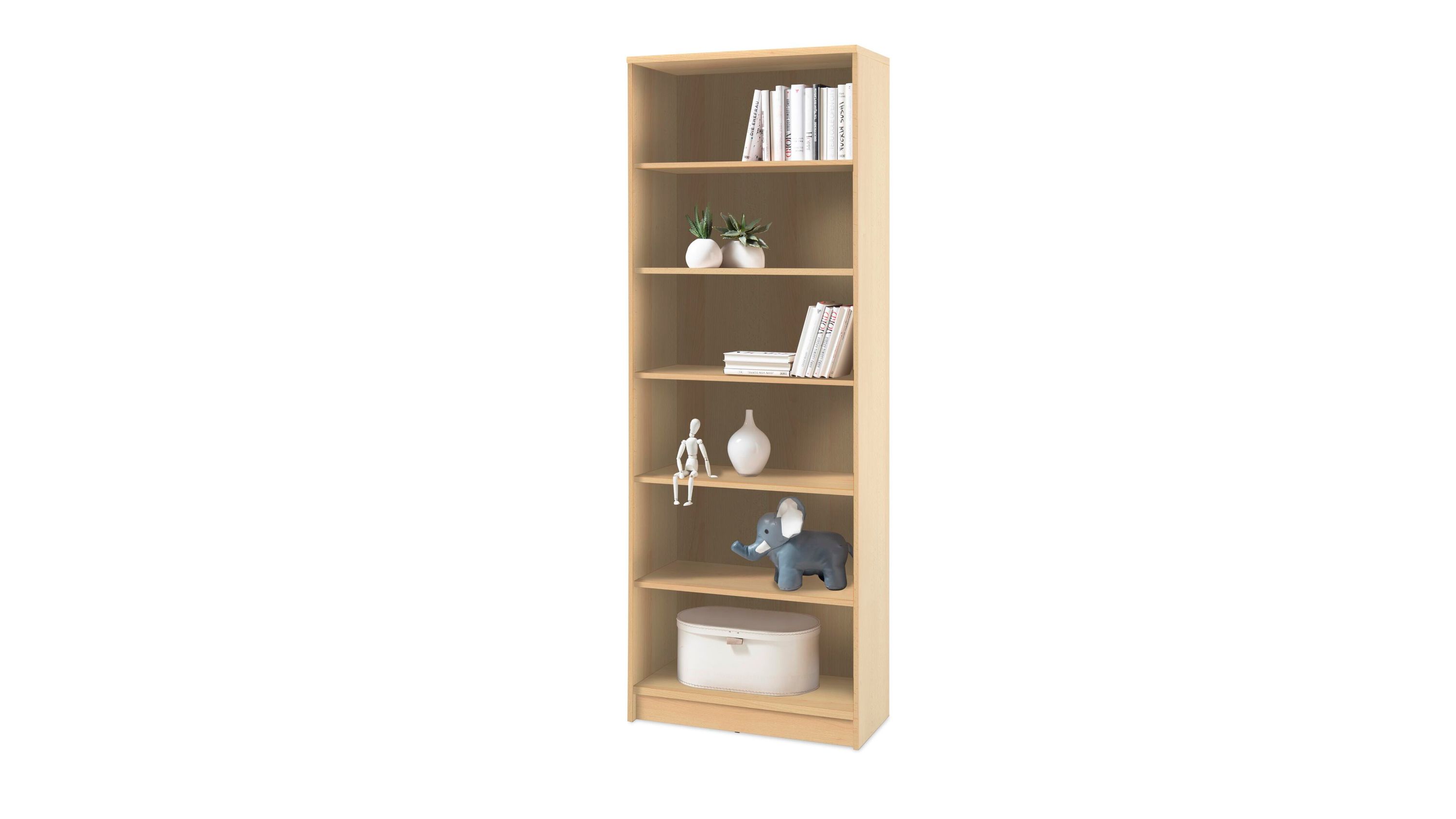 Bücherregal als Wohnzimmermöbel buchefarbene Kunststoffoberflächen  Höhe ca. 198 cm, fünf Böden
