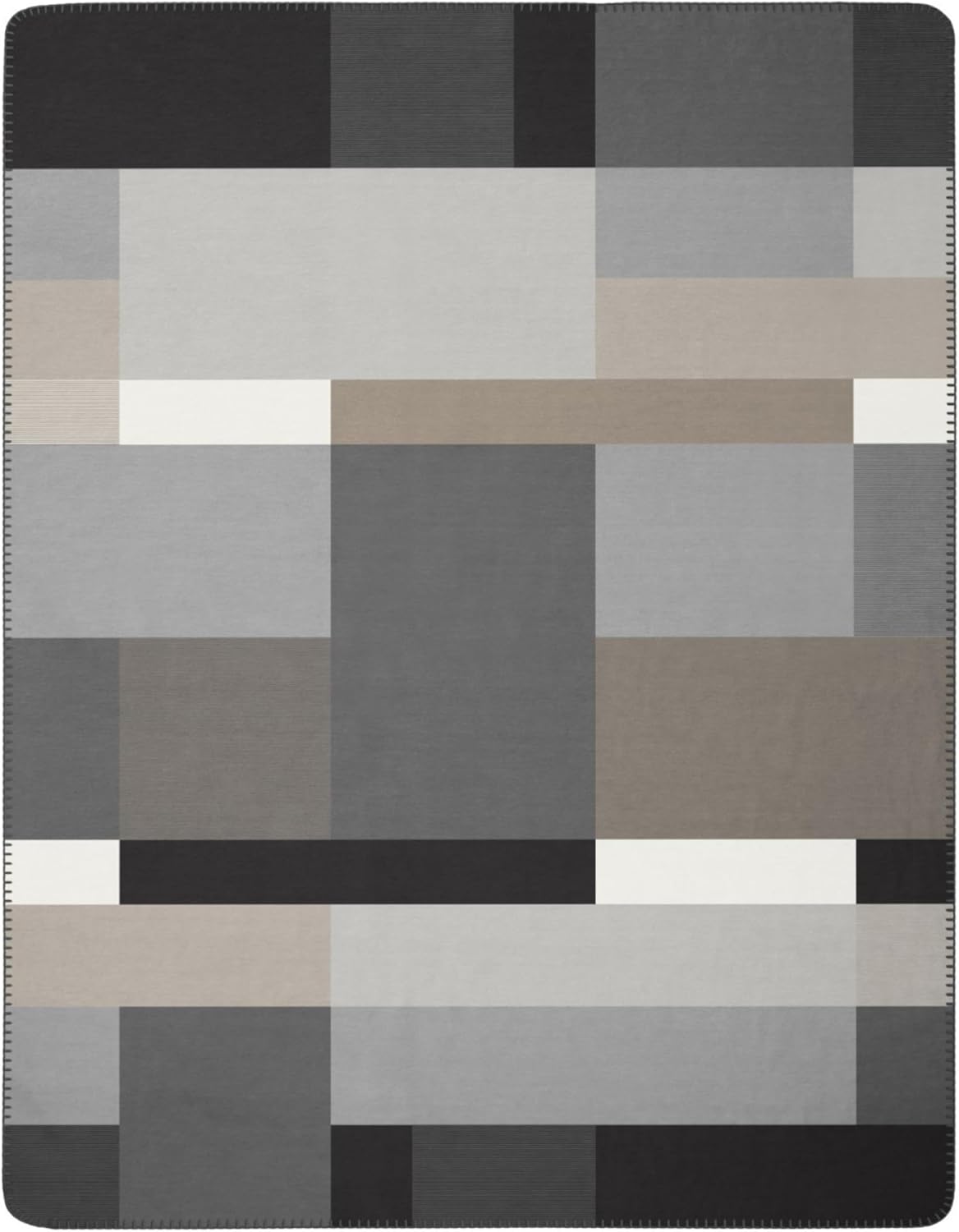 Decke mit geometrischem Muster in Grau und Schwarz Rechteckige Decke mit verschieden großen Rechtecken in Grau Schwarz und Weiß