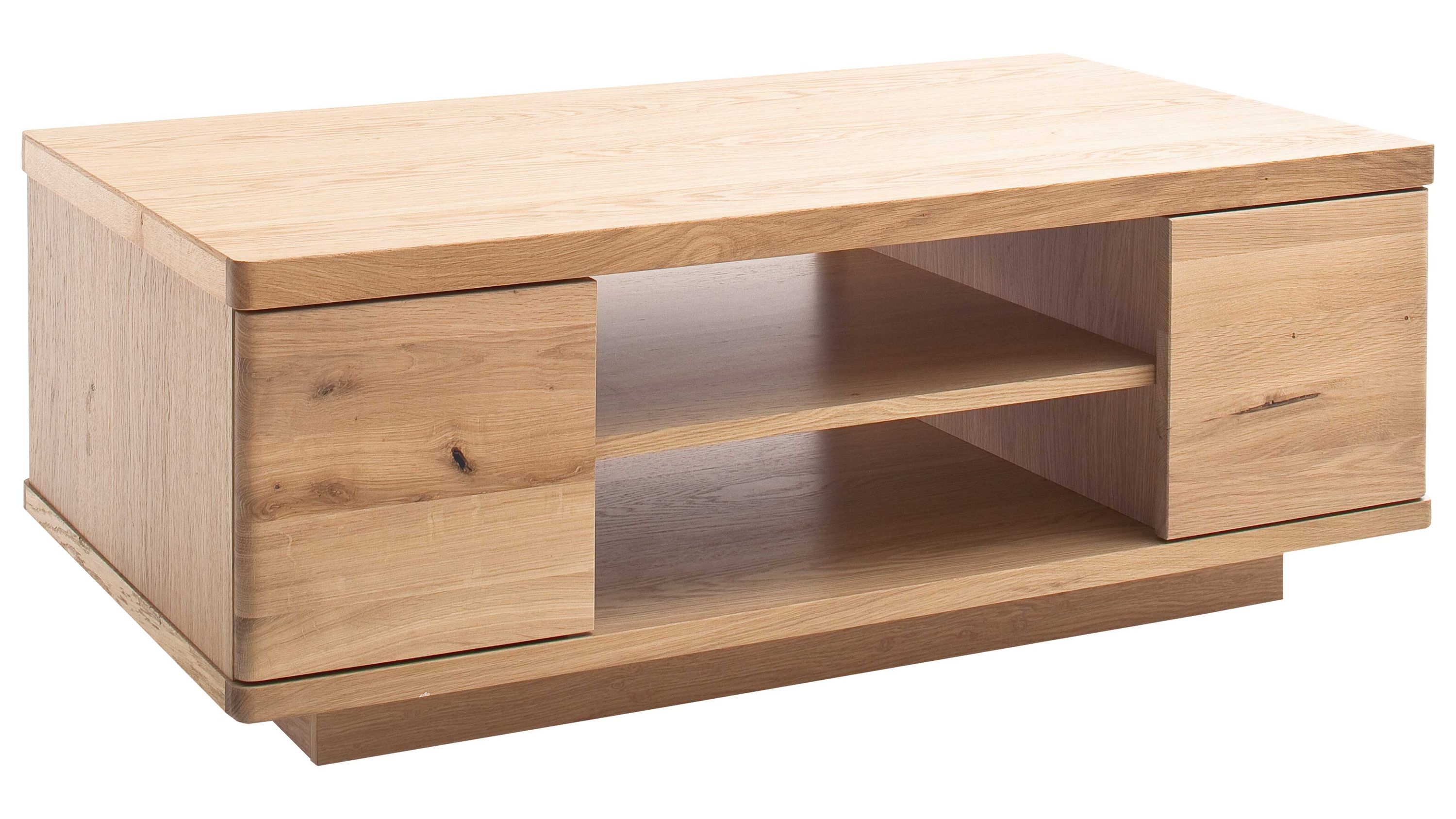 Couchtisch aus geöltem Holz mit Türen und offenem Fach Rechteckiger Couchtisch aus geöltem Holz mit zwei Türen und offenem Fach in der Mitte