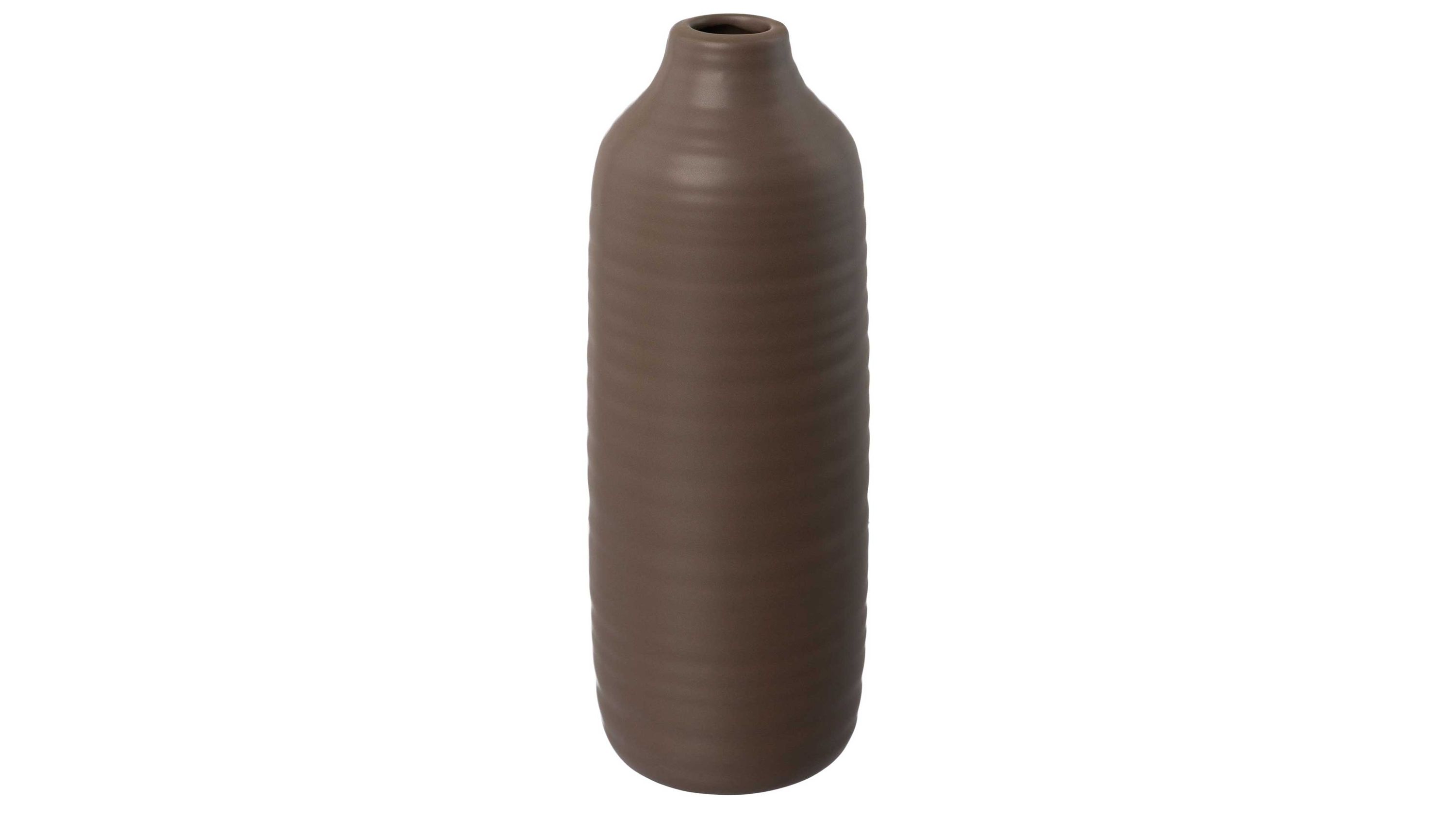 Kaffeebraune schlanke Keramikvase mit schmalem Hals Hohe schlanke Vase mit schmalem Hals in kaffeebrauner Farbe aus Keramik