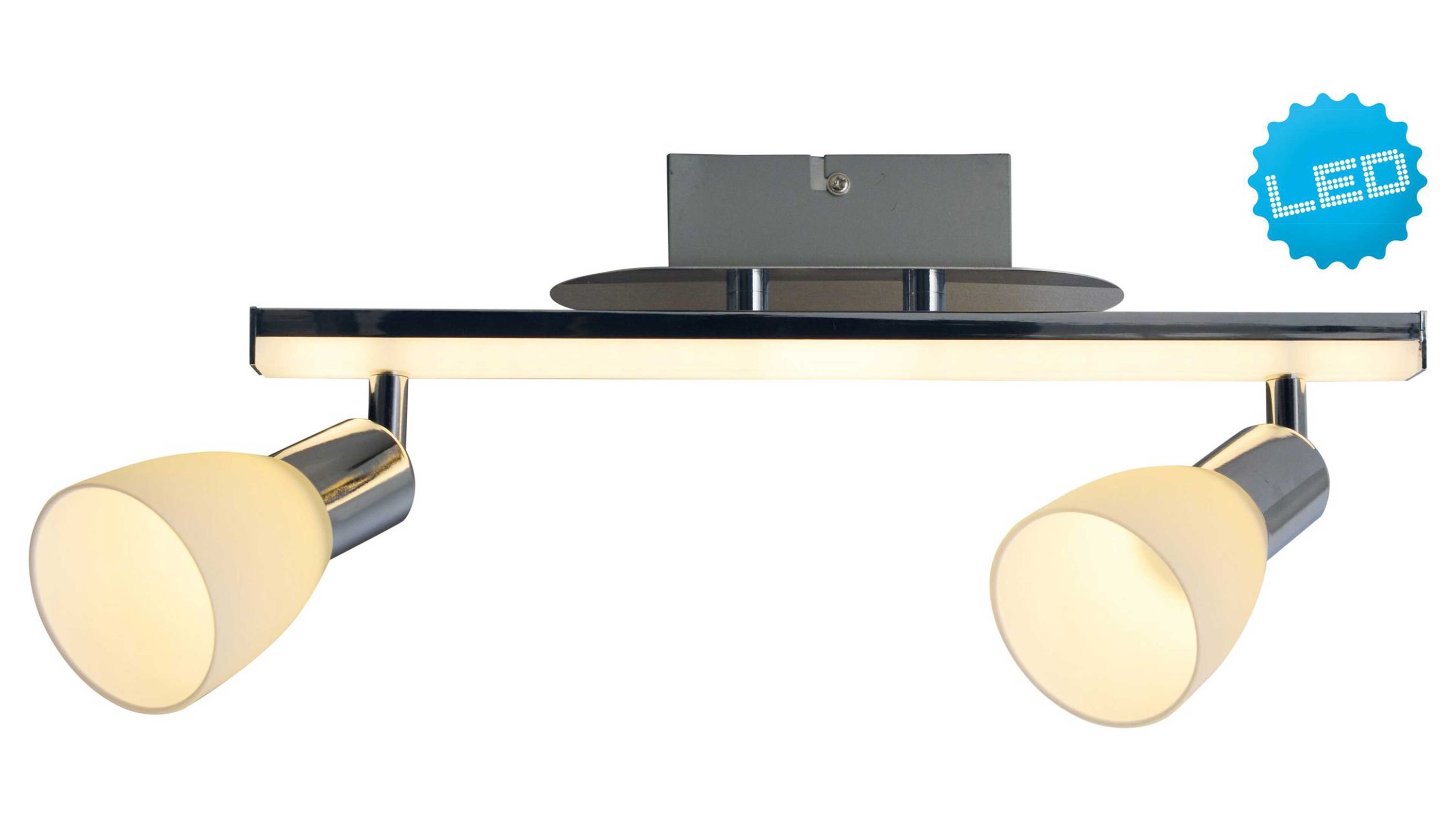 LED-Deckenlampe mit zwei verstellbaren Leuchten aus satiniertem Glas und chromfarbenem Gestell