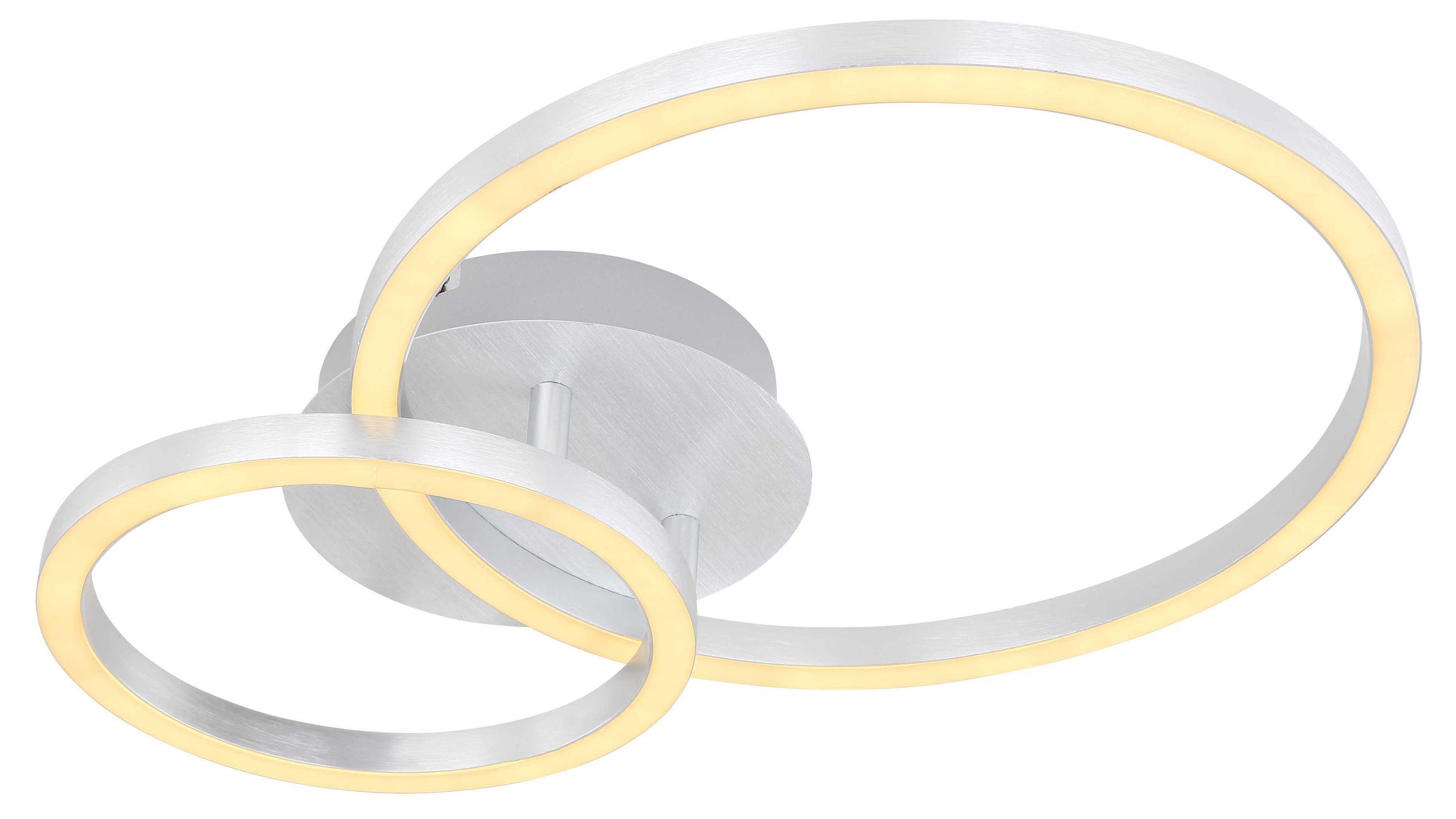 Deckenlampe mit zwei runden Leuchtringen Deckenlampe mit zwei runden Leuchtringen in weiß und silberfarben