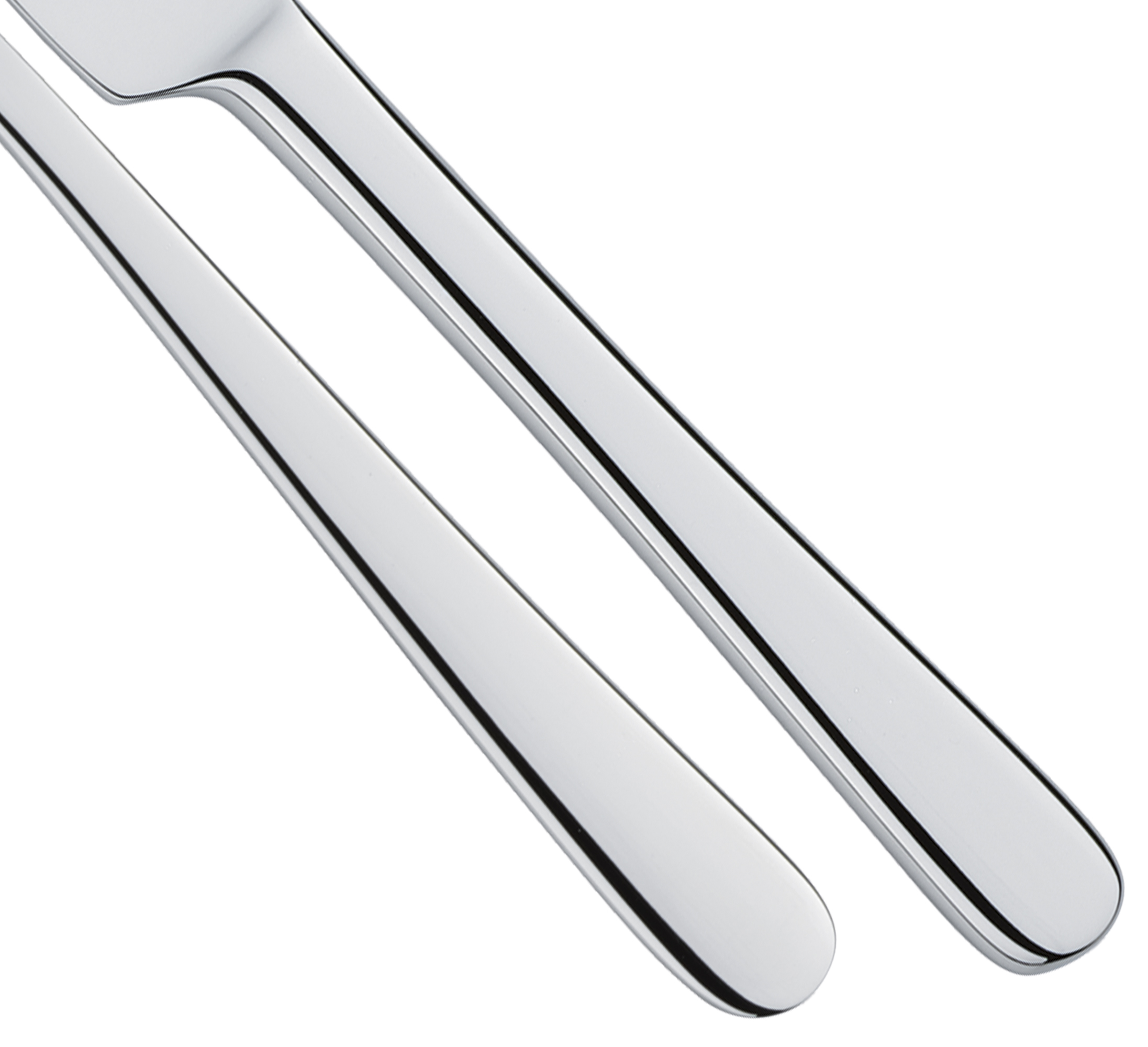 Griffenden von zwei glänzenden Besteckteilen mit abgerundeten Kanten