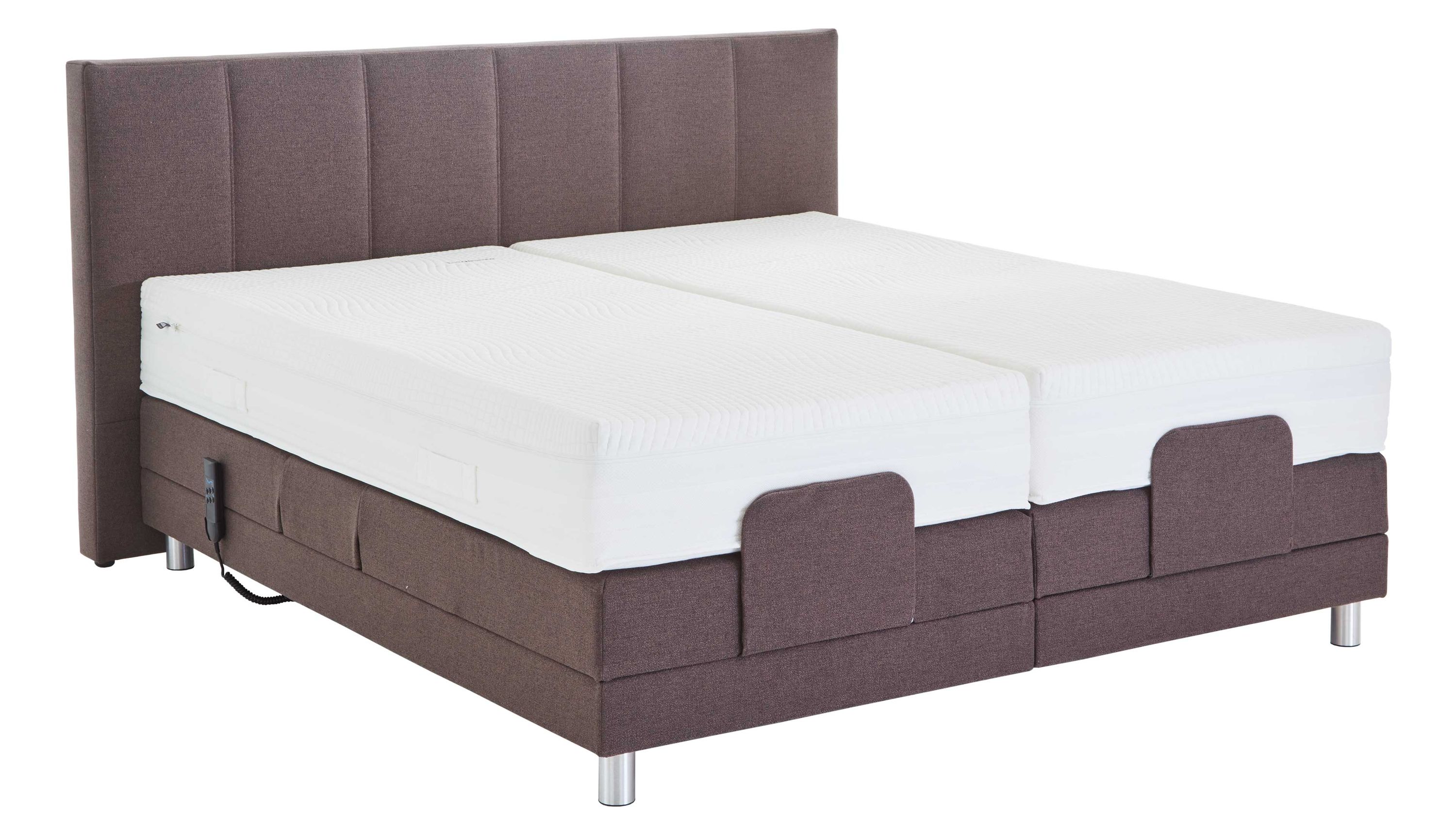 Boxspringbett Tommaso 5 mit Motor umbragrauer Strukturbezug TMD 14 & alufarbene Füße  Liegefläche ca. 180 x 200 cm