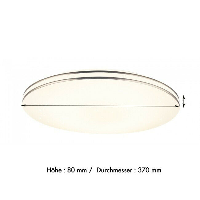 Skizze der runden weiße Deckenleuchte mit 370 mm Durchmesser und 80 mm Höhe, von unten aufgenommen