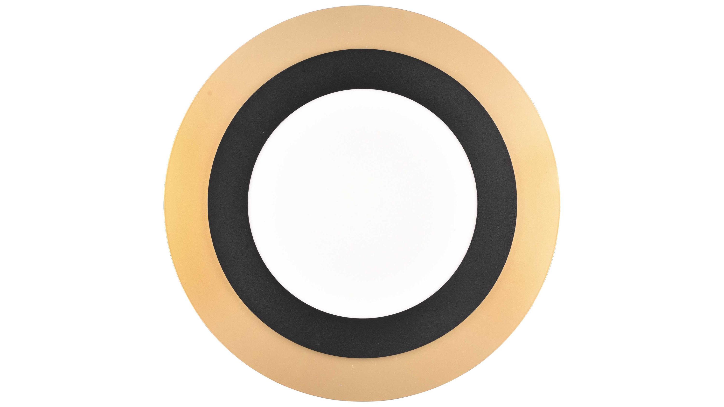 Runde Deckenleuchte mit drei Ringen in Weiß Schwarz und Gold Runde Deckenleuchte mit drei konzentrischen Ringen in weiß schwarz und gold