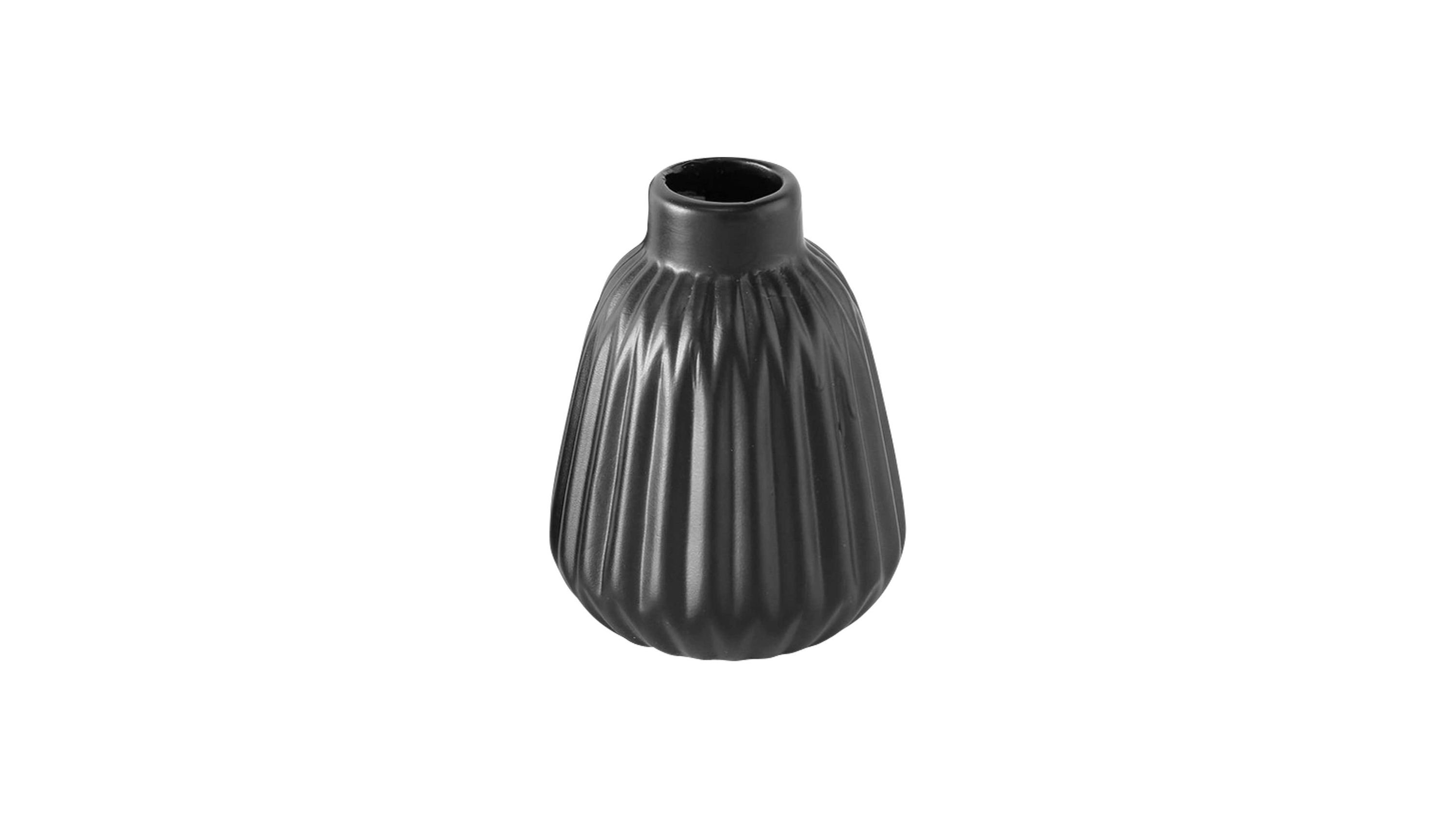 Schwarze Vase mit geriffelter Oberfläche und schmalem Hals