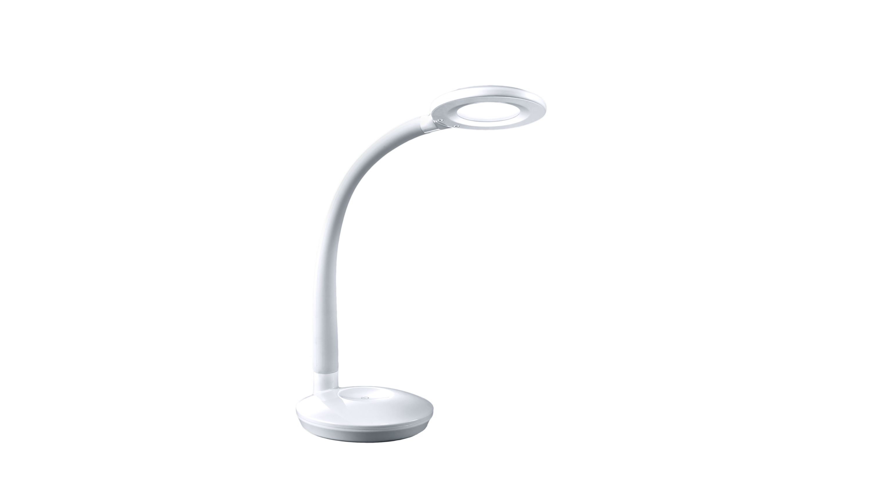 LED Tischleuchte mit flexiblem Arm und rundem Leuchtkopf Weiße LED Tischleuchte mit rundem Leuchtkopf und flexiblem Arm