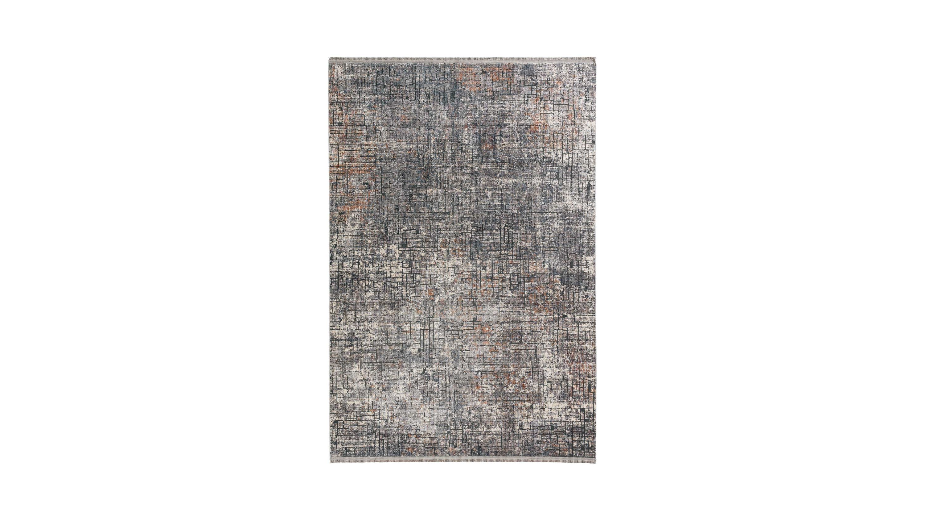 Rechteckiger Teppich mit grauem gemustertem Design und feinen Linien