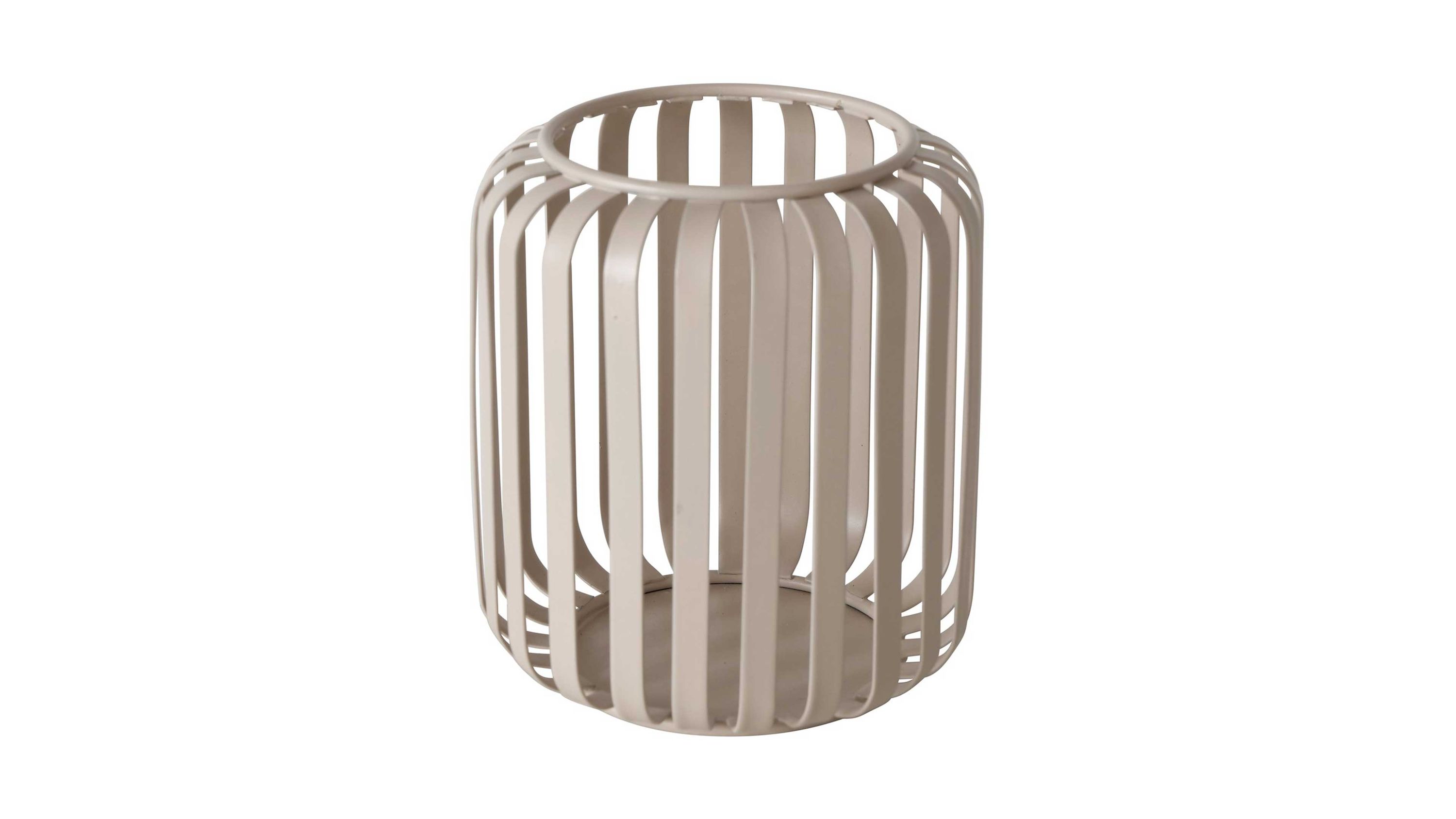Rundes Windlicht aus beigen Metallstreben Rundes Windlicht aus beigen Metallstreben mit offenem Gitterdesign