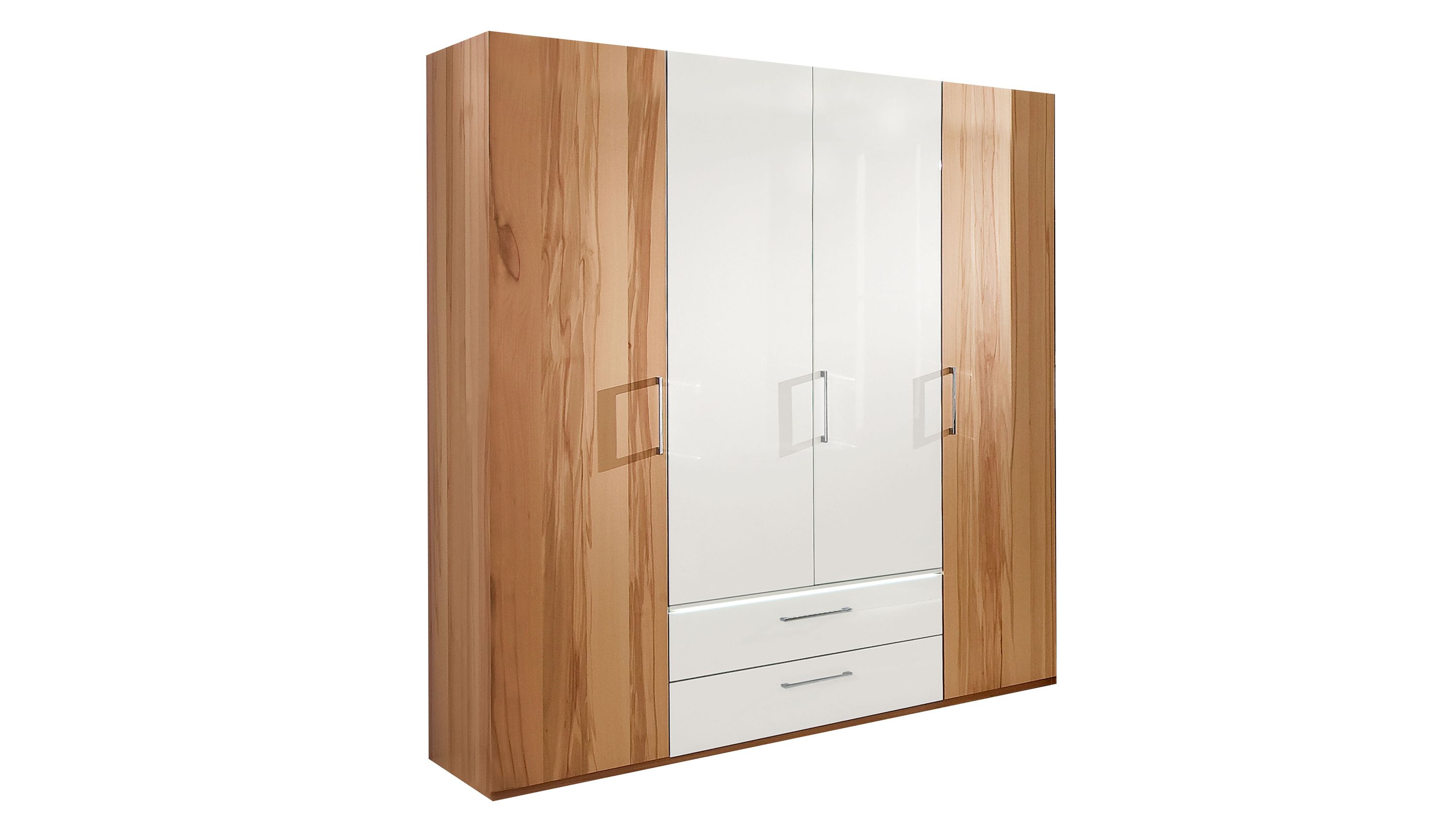 C. DISSELKAMP Kleiderschrank - Drehtürenschrank Comfort-V Kernbuche & Weiß  vier Türen, zwei Schubladen, Breite ca. 180 cm