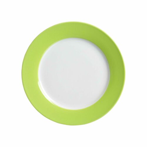 Ritzenhoff & Breker Doppio Frühstücksteller  Porzellanteller mit grünem Rand im modernen Farbdesig Runder Frühstücksteller weiß mit breitem grünem Rand