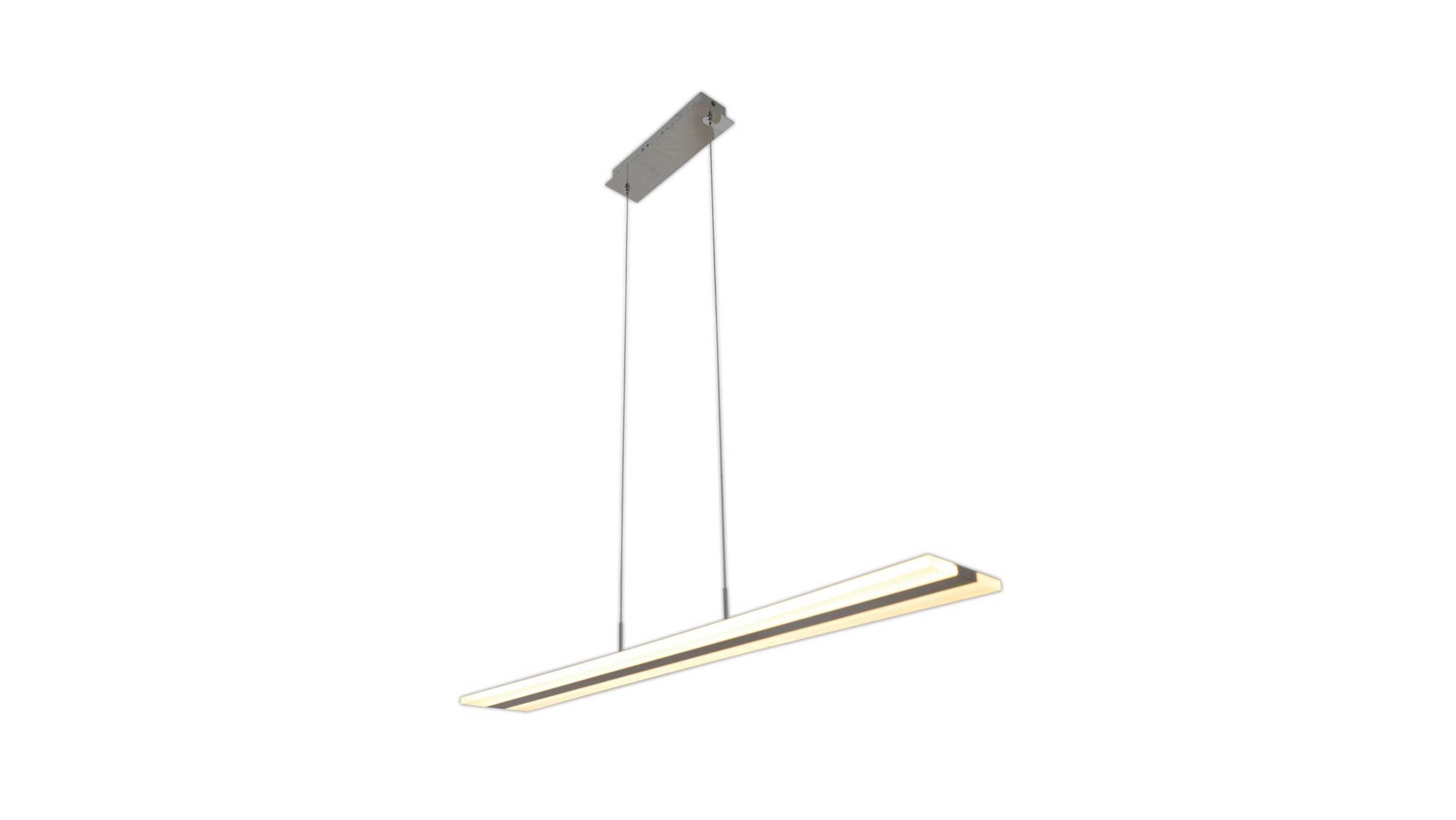 LED-Hängelampe mit rechteckigem Leuchtkörper in Silber Schmale silberfarbene LED-Hängelampe mit rechteckigem Leuchtkörper und zwei dünnen Aufhängungen