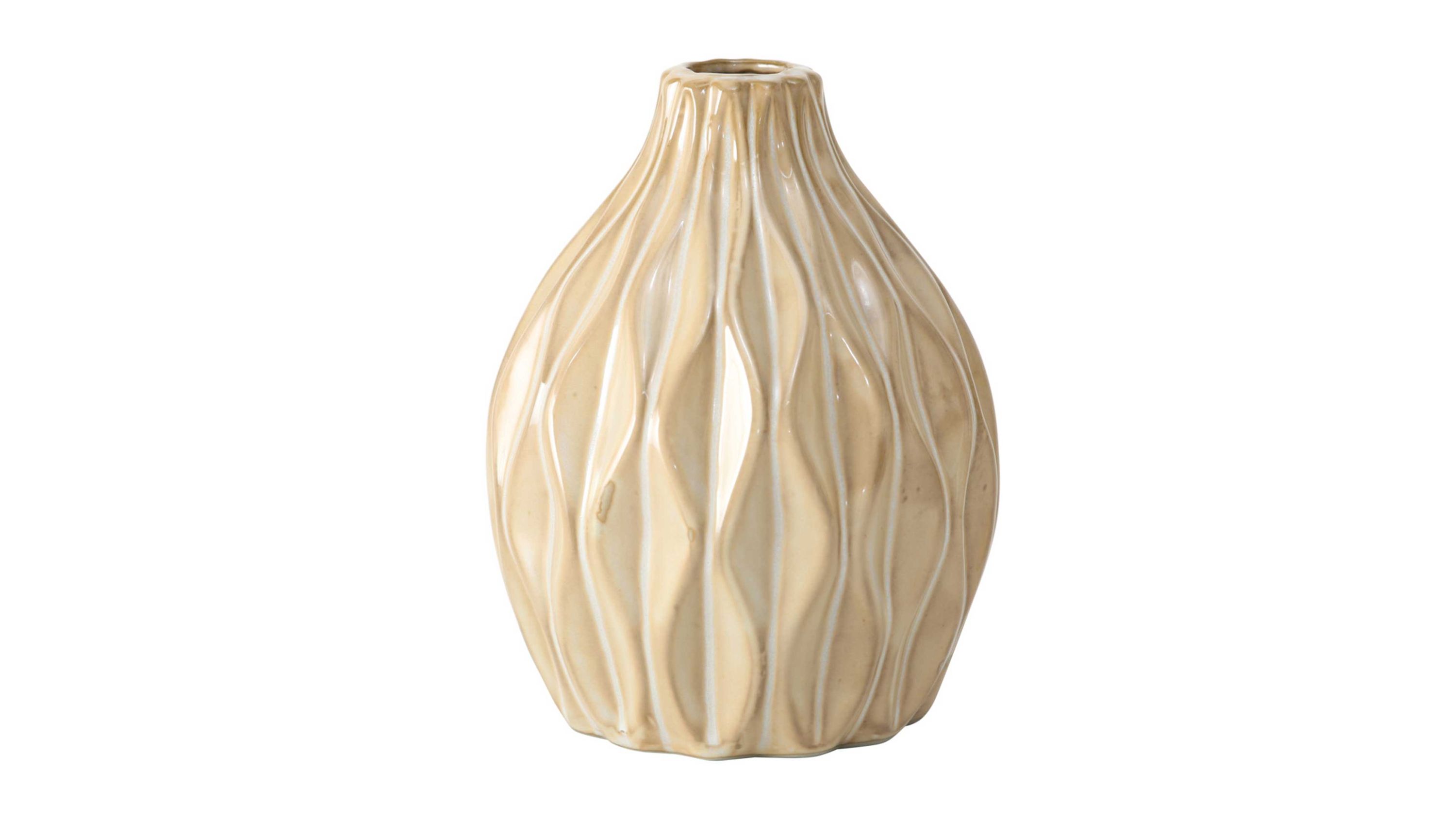 Bauchige Vase mit wellenförmigen Rillen in cremeweiß Vase mit bauchiger Form und vertikalen wellenförmigen Rillen in cremeweiß