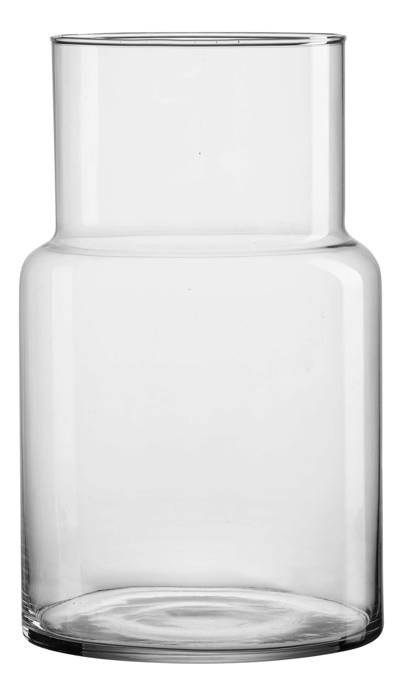 Klare Glasvase mit zylindrischer Form und breitem Hals