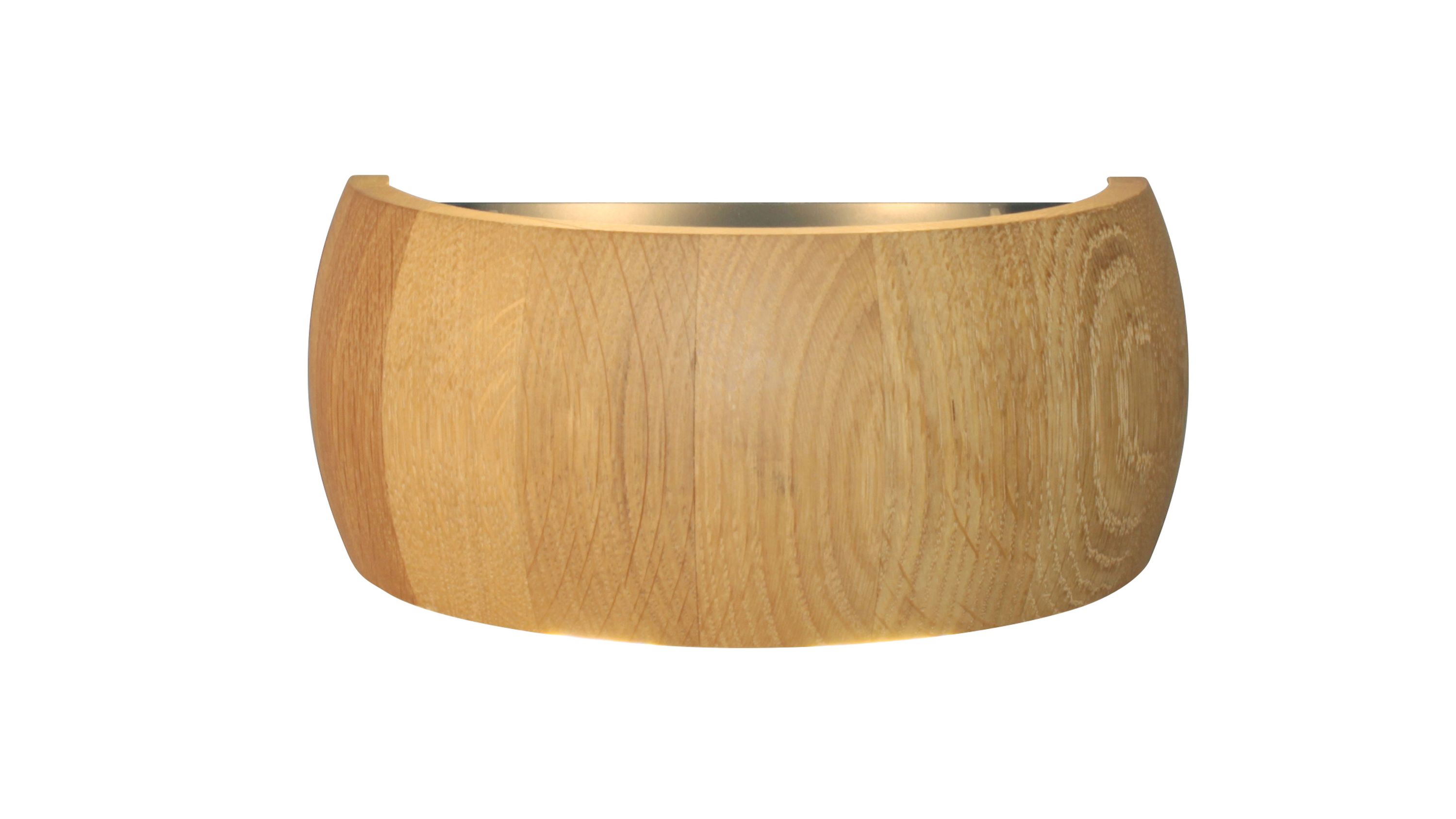 Halbrunde Wandlampe aus hellem Holz mit offenem oberen Rand