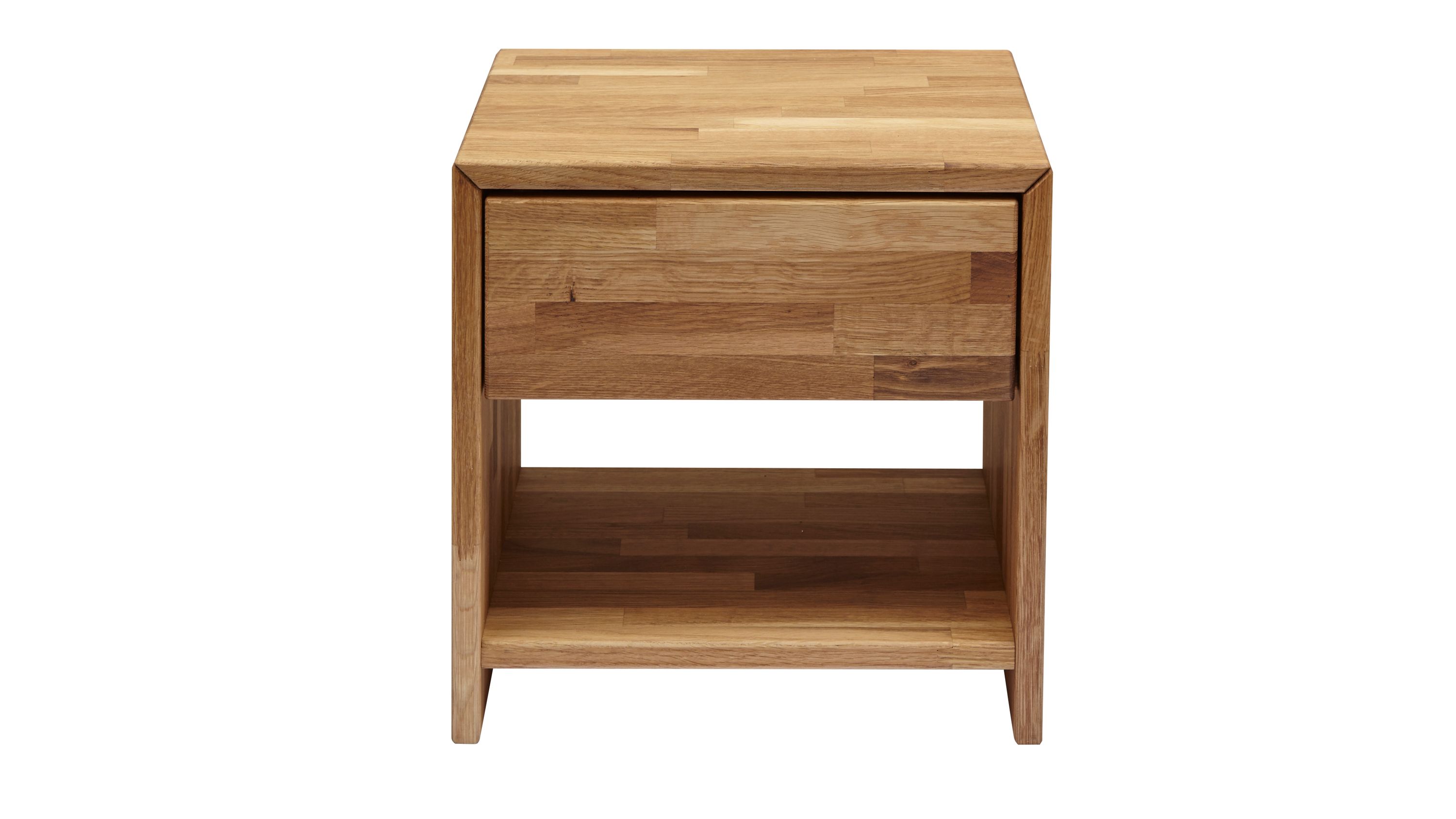 Nachtkommode mit Schublade aus geöltem Holz Quadratische Nachtkommode aus geöltem Holz mit einer Schublade und einem offenen Fach darunter