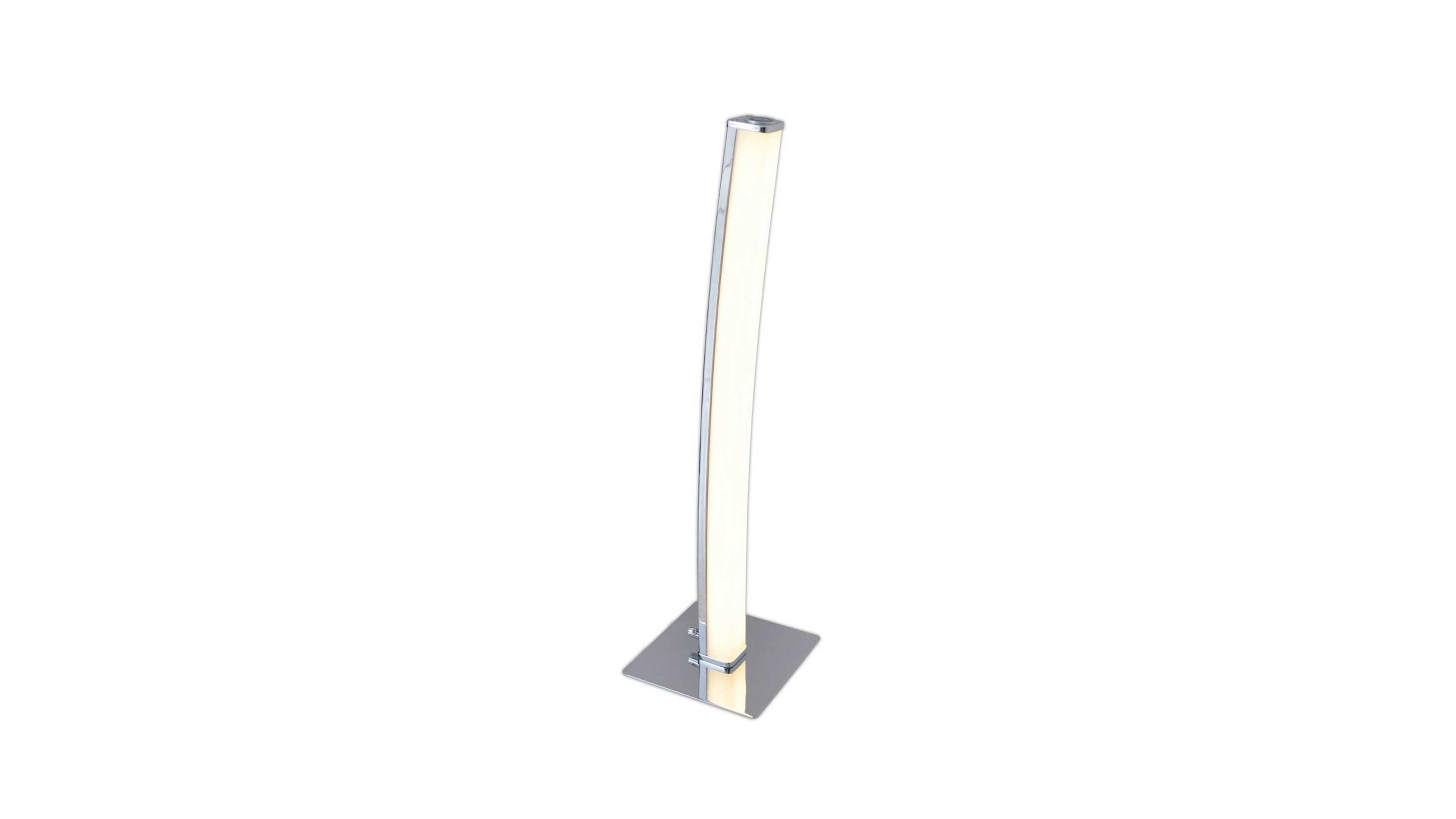 Schlanke gebogene LED-Tischlampe mit rechteckigem Sockel in silberner Farbe