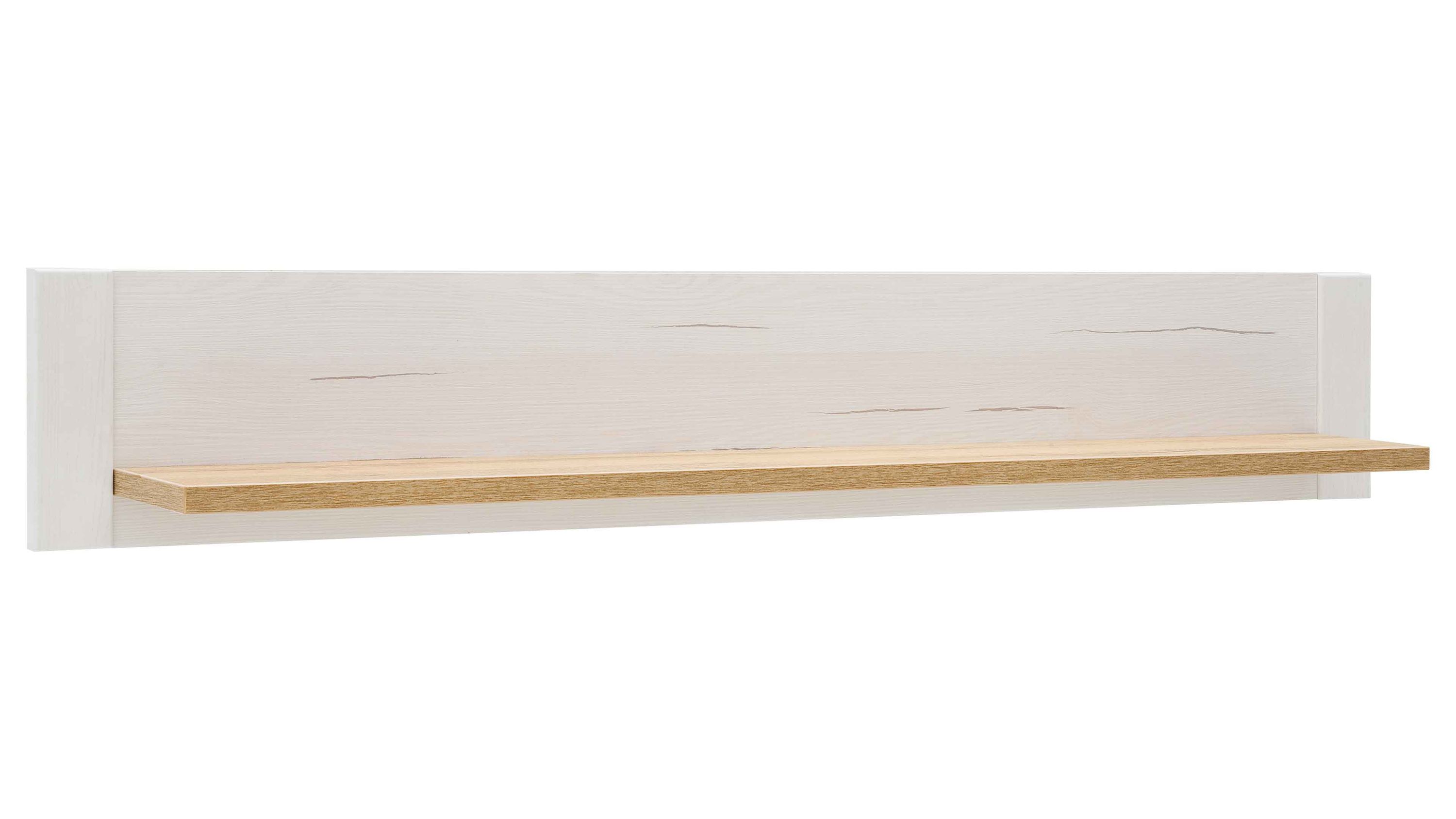 Wandregal mit hellem Rückwandpaneel und Regalboden Wandregal mit breitem hellem Rückwandpaneel und schmalem hellbraunem Regalboden