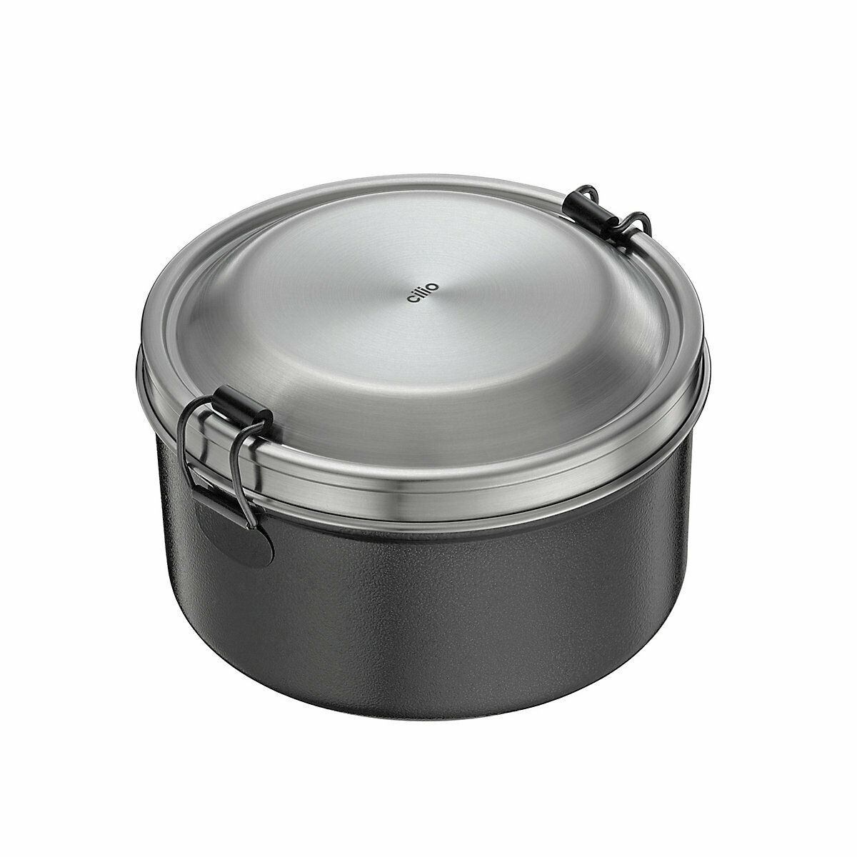 Runde Lunchbox  schwarz  Dichtung im Deckel und Metallverschlüssen zum sicheren Schließen
