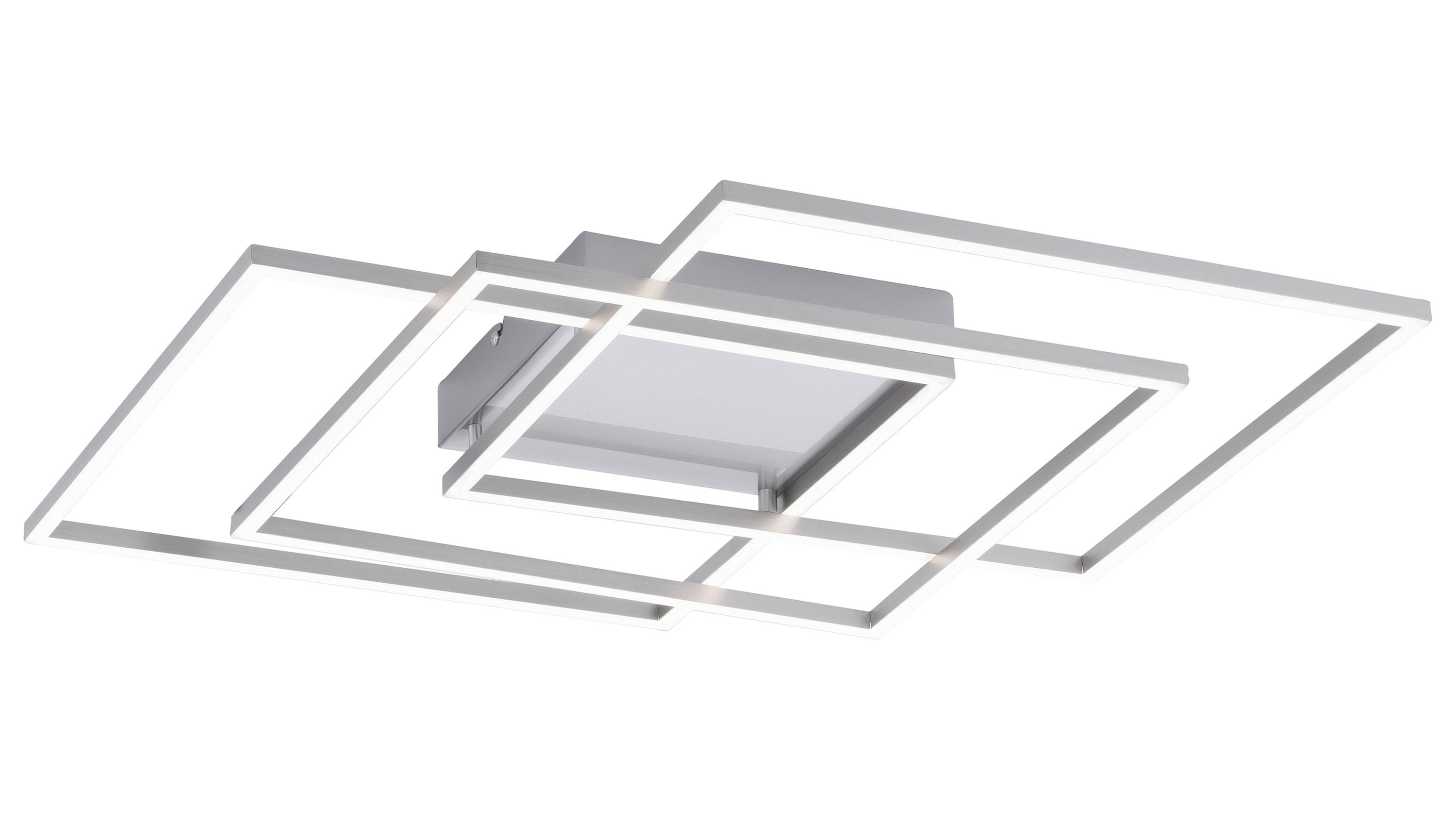 Deckenlampe mit drei rechteckigen Rahmen aus weißem Metall und Acryl in unterschiedlichen Größen